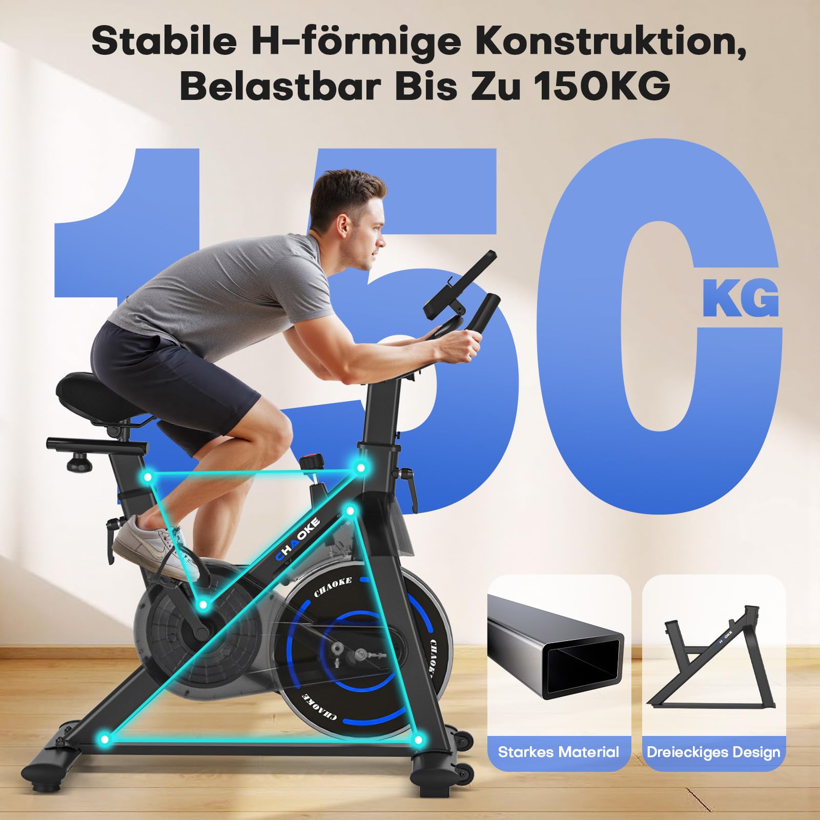 [UPGRADE] Heimtrainer Fahrrad mit APP, CHAOKE Hometrainer Fahrrad, Leises, Stufenlos Einstellbares Magnetsystem, Ergometer Heimtrainer mit LCD-Display, Indoor Fitnessbike für Zuhause, Bis 150KG