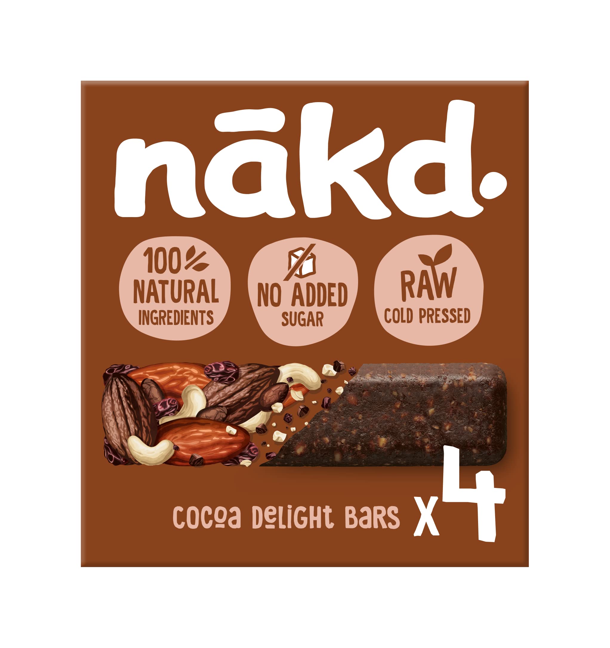 Nakd Cocoa Delight Natural Fruit & Nut Bars - Vegan - Healthy Snack - Gluten Free - 35g x 4 bars