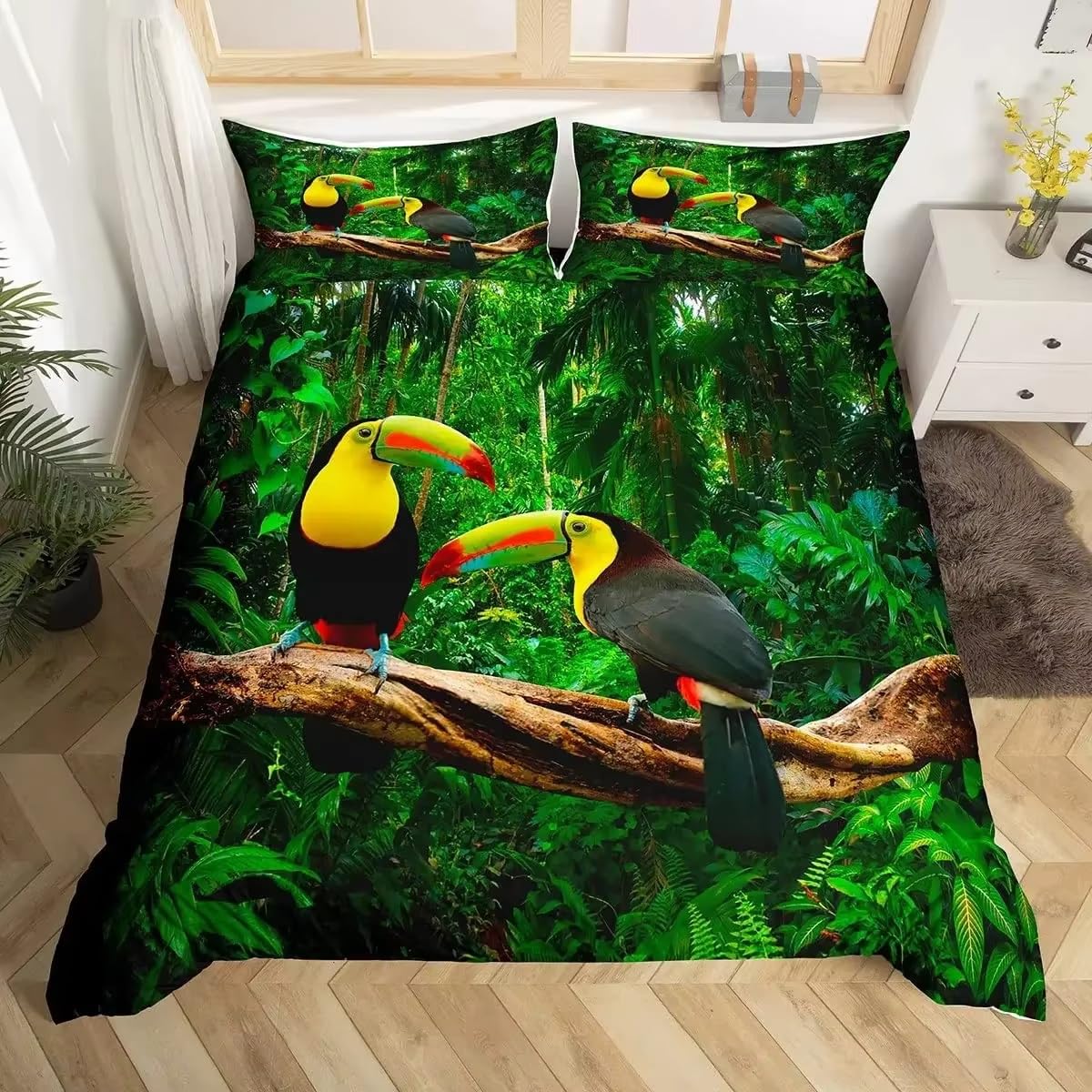 NDXRWDZR King Size Duvet Set Toucan Duvet Cover with Zipper Closure Bedding Set for Aldults Kids Soft Hypoallergenic Microfiber Quilt Cover 230x220 cm + 2 Pillowcases 50x75 cm