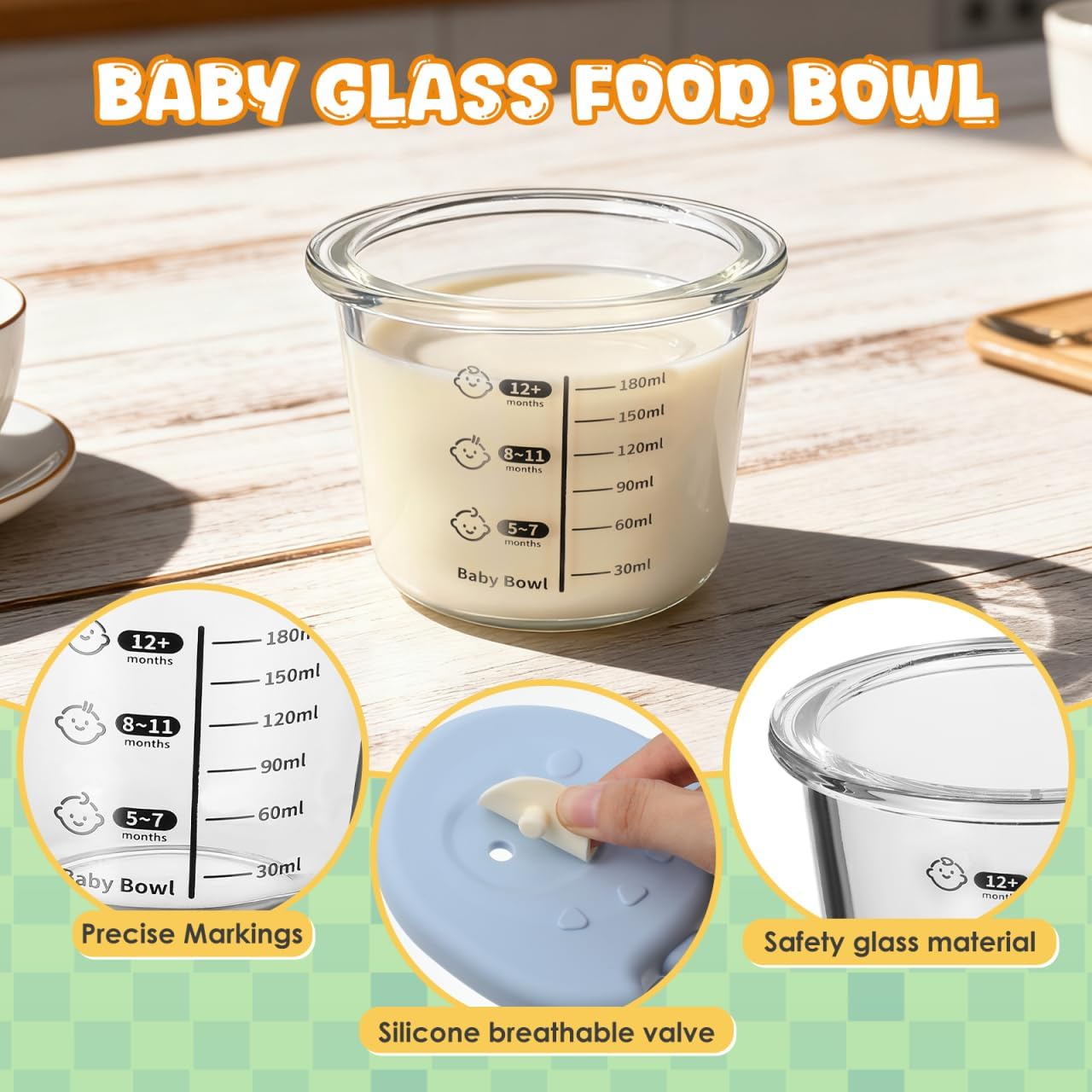 Toyvian Baby Glass Dessert Cups With Lid, Food Storage Bowl Kids Heated Glass Soup Container