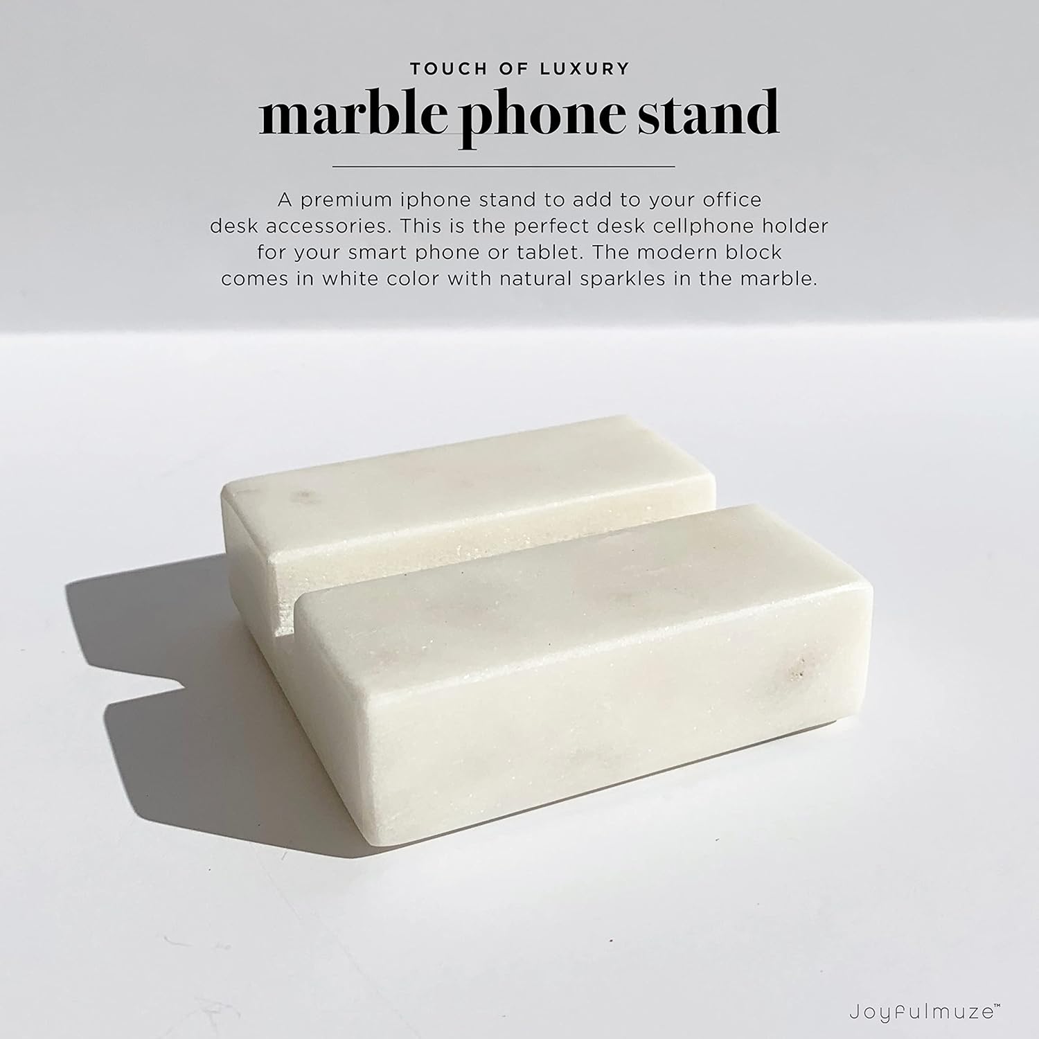 White Cell Phone Stand, Marble Kitchen Accessories, Luxurious Real Stone Mobile Holder for Recording, Work Desk Accessories, Minimal Tablet Holder, Gifts for Her and Him (White Marble)