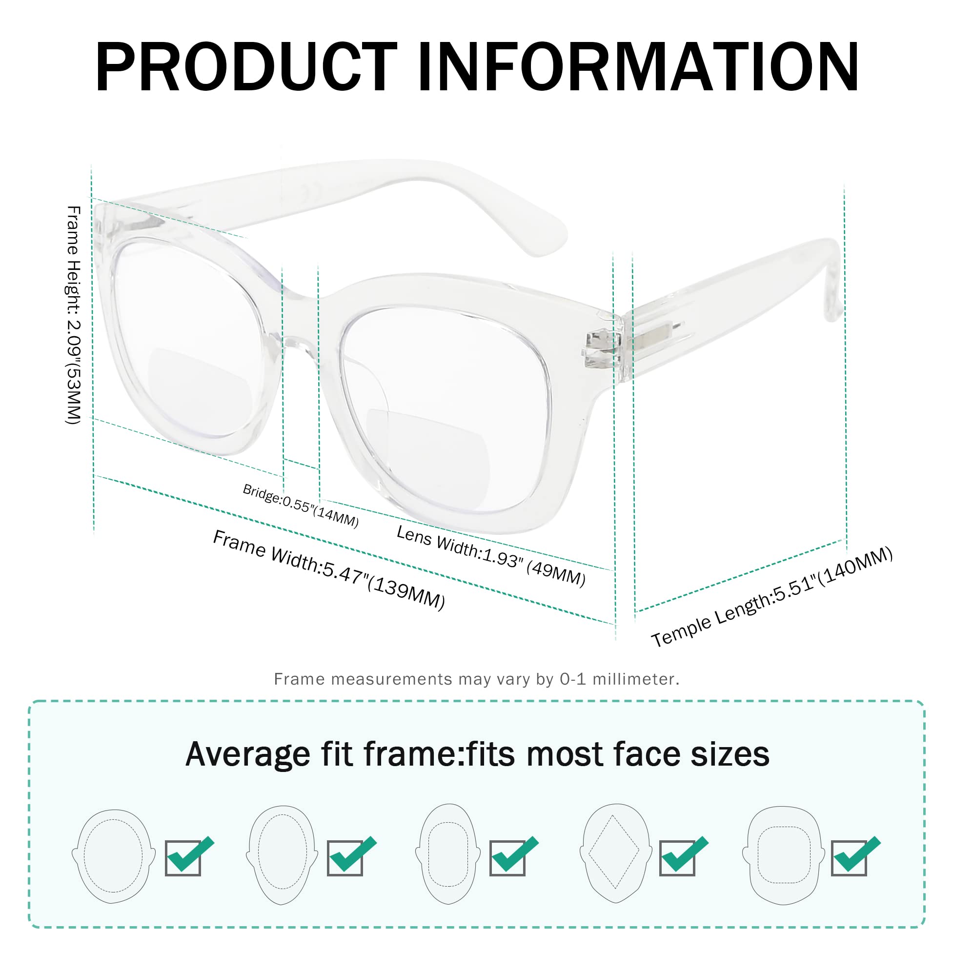 Eyekepper Design Large Frame Bifocal Reading Glasses Women Oversize Bifocal Readers, Transparent - Image 3
