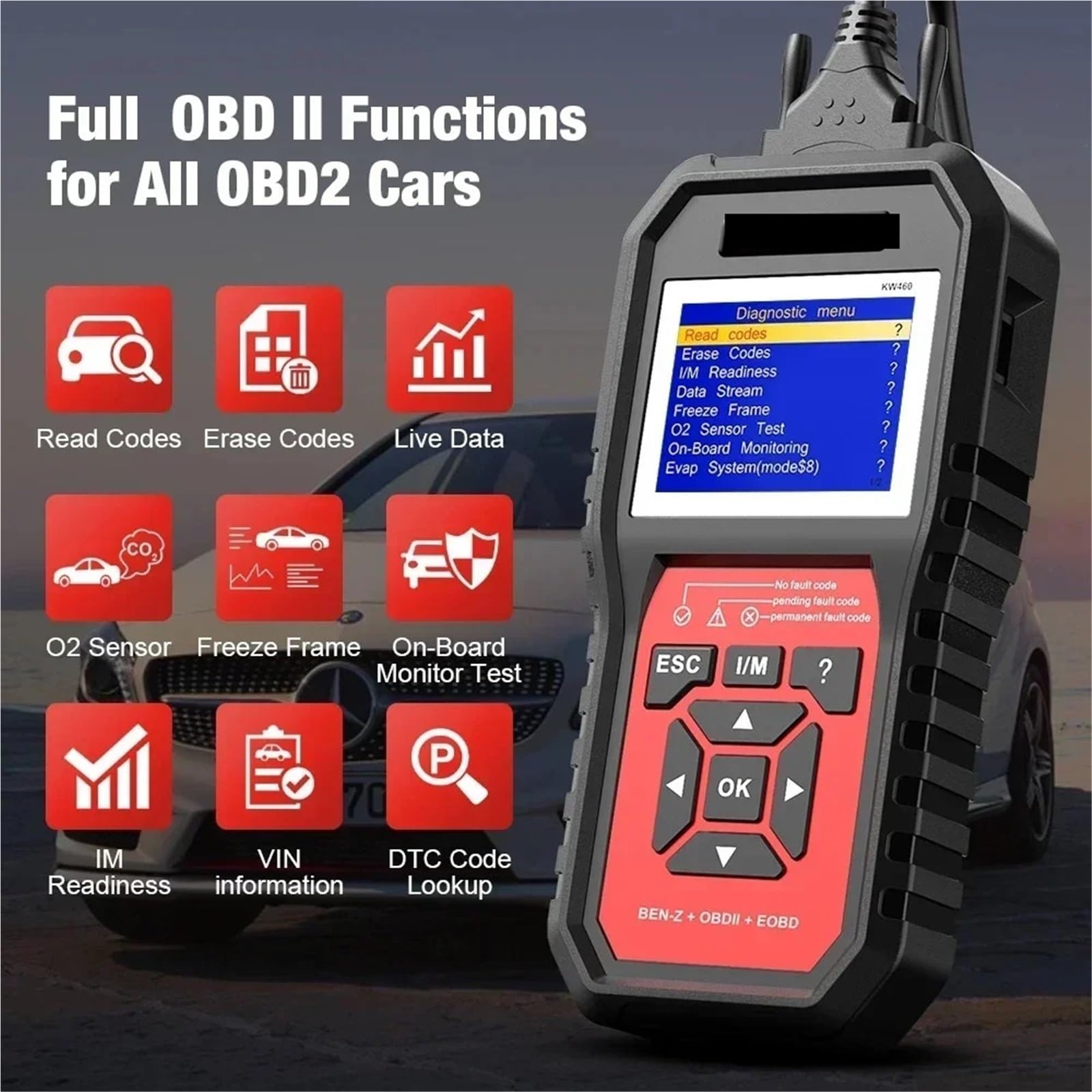 Professional OBD2 Scanner KW460 Code Reader for ABS Airbag Oil EPB DPF SRS TPMS Reset Car Diagnostic Tool