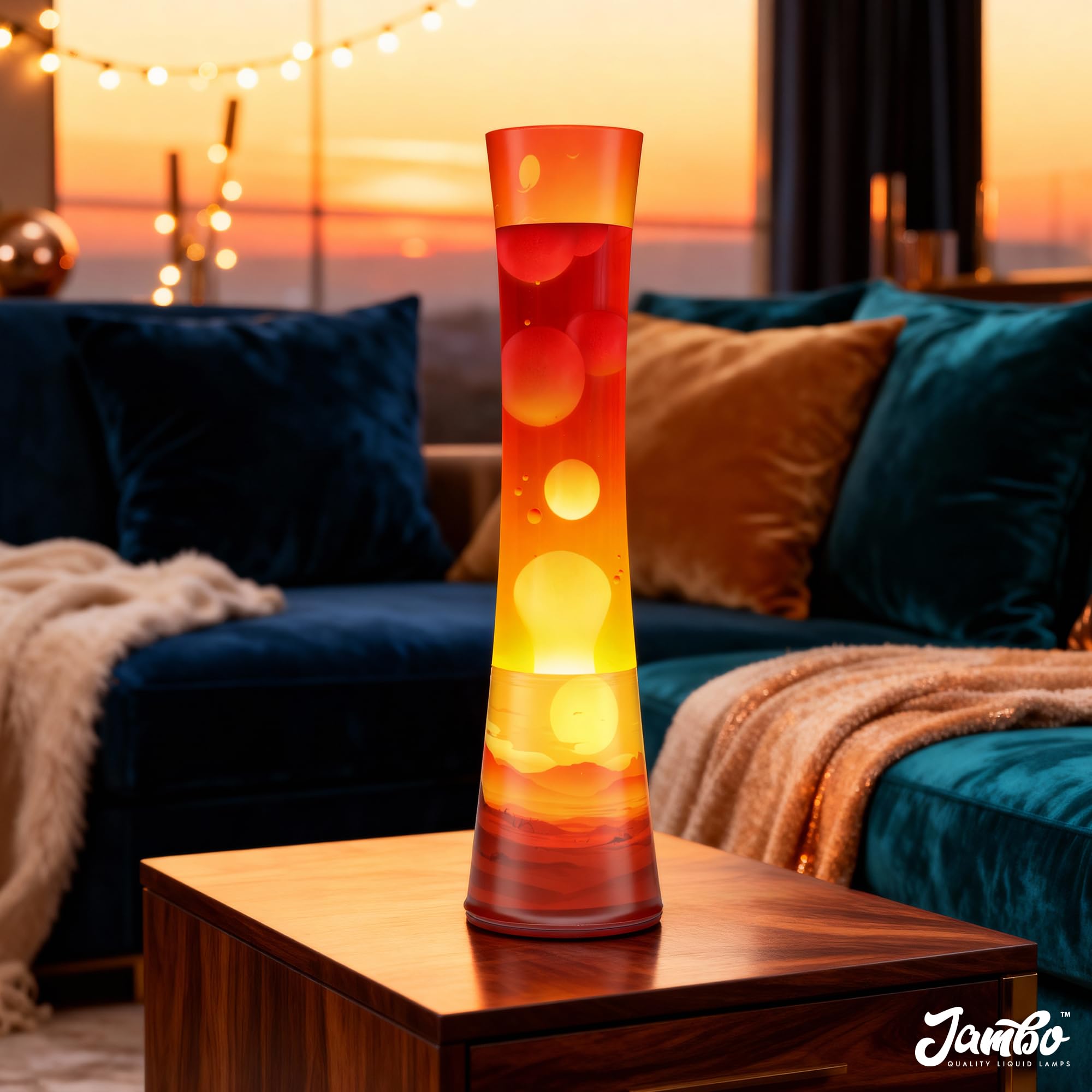 Jambo - Lámpara de movimiento líquido de 15,5" - Modelo mejorado con diseño Sunset - Hermosa lámpara decorativa para sala de estar y dormitorio, luz relajante, luz nocturna para adolescentes, niños y