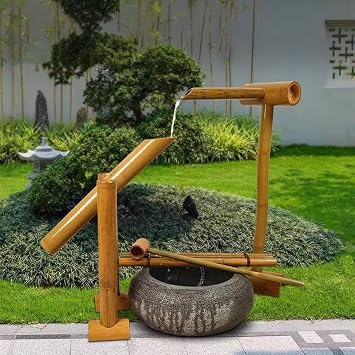 Bamboo Fountain Decoration, Zen Garden Water Fountain Bamboo Water Feature Rocking Pump Water Landscape, Handmade, with Pump Japanese Garden Decoration