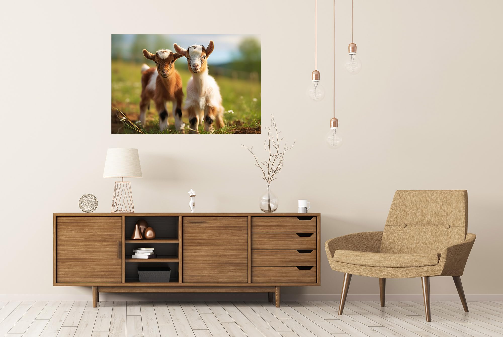 islandburner Prime Poster - Póster de dos cabras jóvenes en verano en un prado verde - Póster de 130 x 90 cm