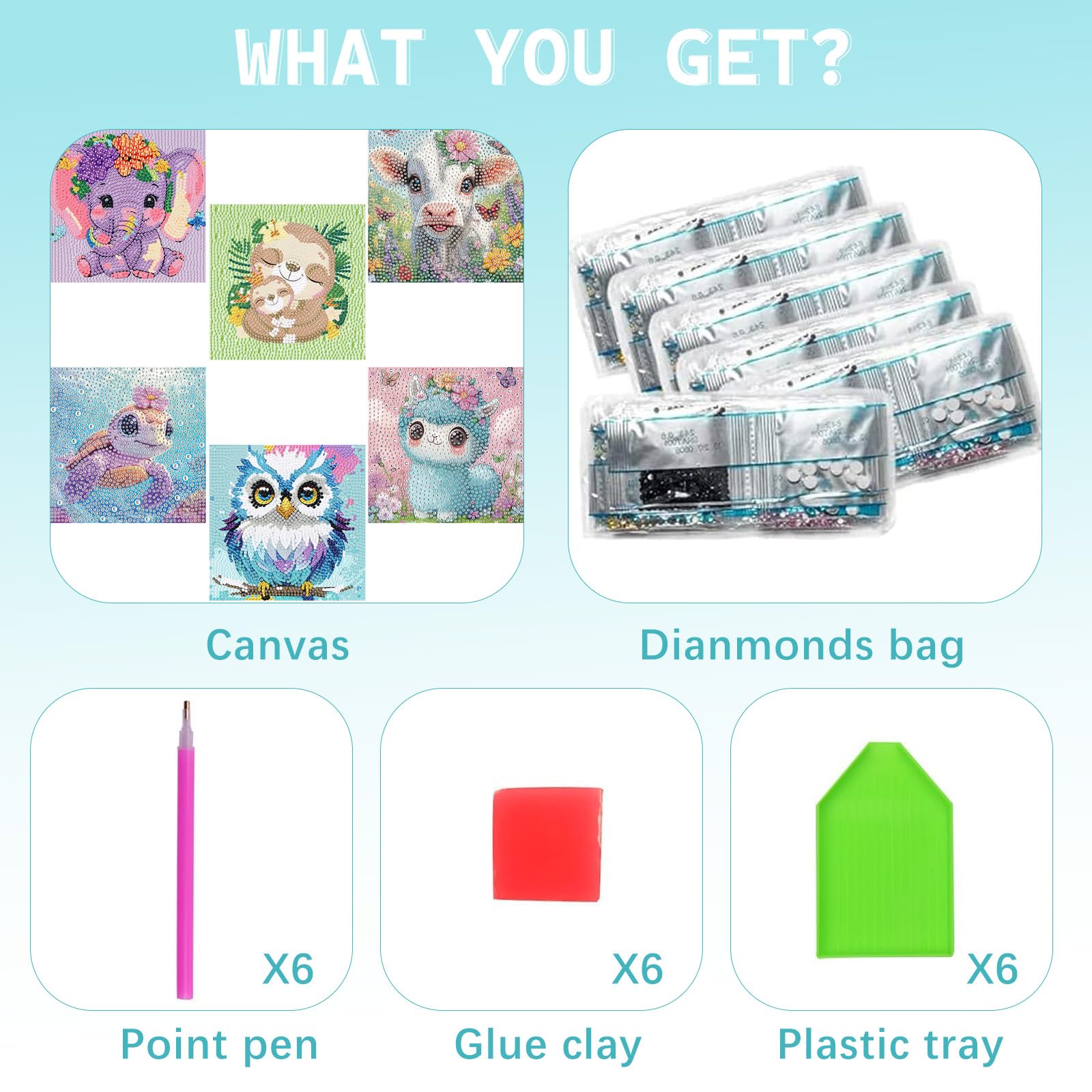 Diamond Painting Kits - 6 Animal Designs -3