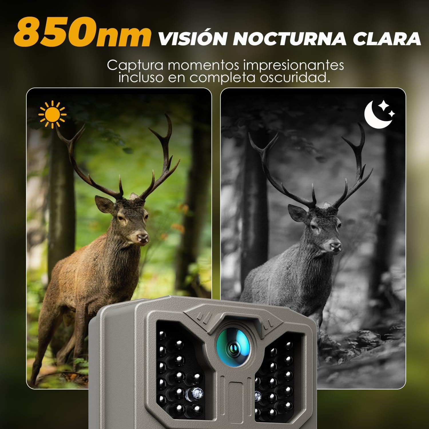 CEYOMUR Cámara de Caza 36MP 2K, Camara Fototrampeo Nocturna con LED IR 850nm y Sensor de Movimiento, Pantalla de 2" e Impermeable IP66 para Observación de Vida Silvestre y Monitoreo