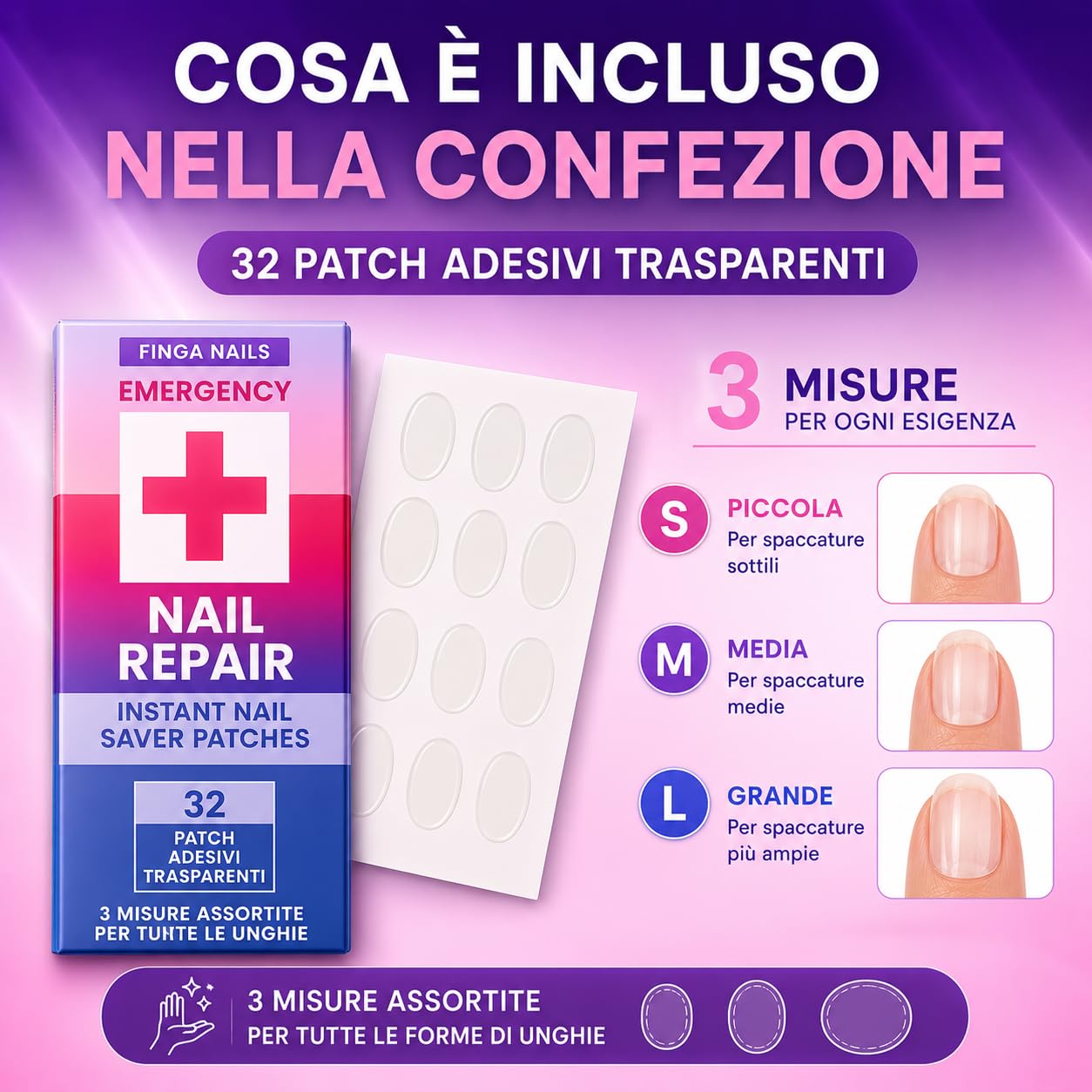 Finga-Nails Cerotti per Unghie Danneggiate - Kit Riparazione Unghie Rotte Naturali o con Smalto - Patch Trasparenti e Autoadesivi - Soluzione Temporanea per Proteggere la Manicure