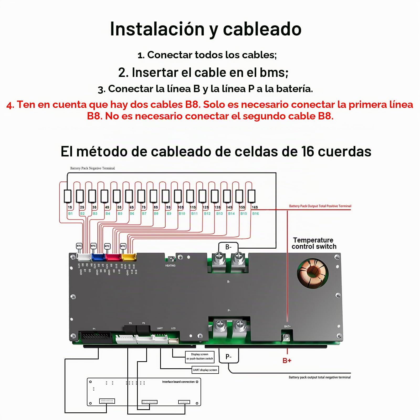 JKBMS Inversor BMS 8S-16S 24V-48V 100A - V19 Home Energy Storage BMS con UART para Nueva Pantalla, Balance Activo 1A, Bluetooth Integrado, RS485 y Can, para Sistema Solar (JK-PB1A16S10P V19)