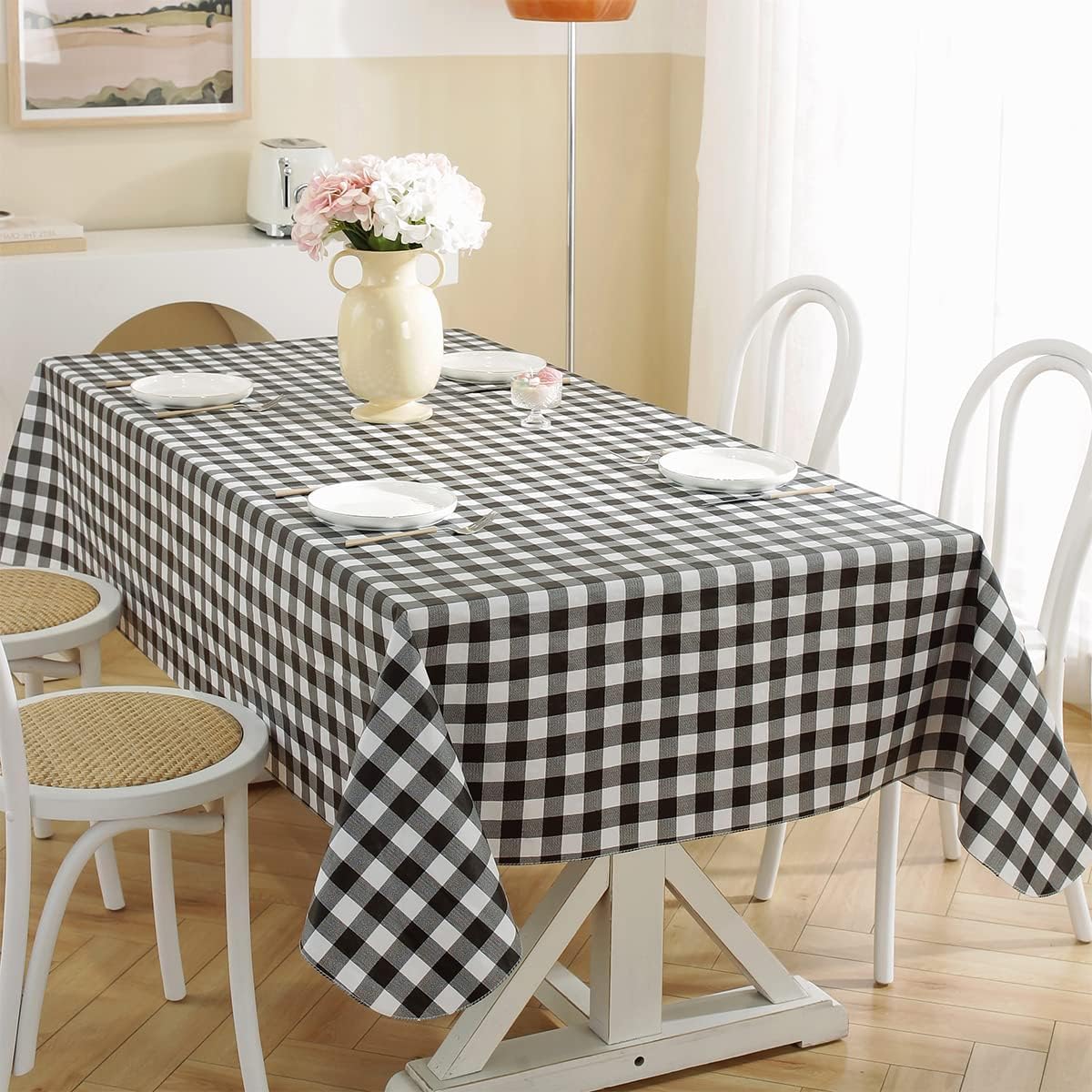Buffalo Plaid Vinyl Tablecloth With Flannel Backed Rectangle 60 x 120 Inch, Waterproof & Non Slip Checkered Tablecloths, Plastic Table Cover for