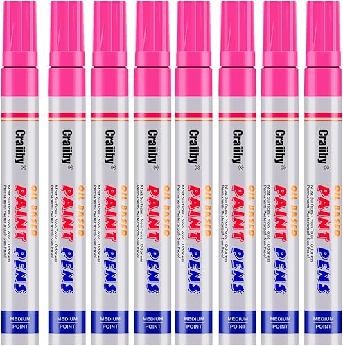 Miniatura 1 de Marcadores de pintura rosa, paquete de 8 bolígrafos de pintura permanente a base de aceite, impermeables, de secado rápido, para pintura de rocas,