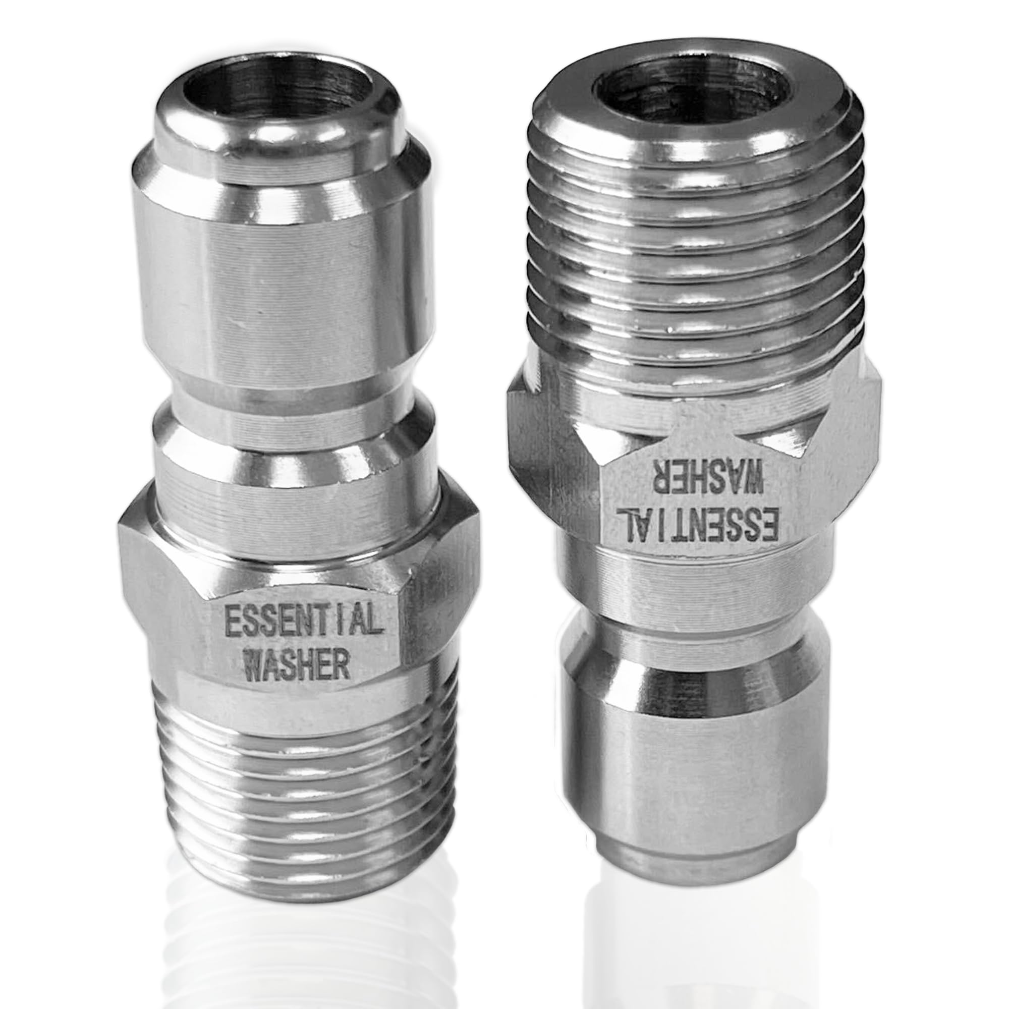 Essential Washer Stainless Steel ⅜” Plug Male NPT | Pressure Washer Quick Connect Fittings | 5000 PSI | Set Of 2