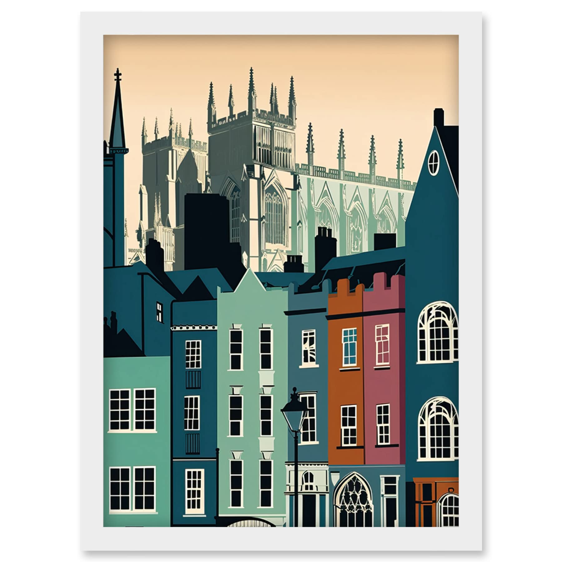 Artery8 York Minster and Shambles Street Cityscape Artwork Framed Wall Art Print A4