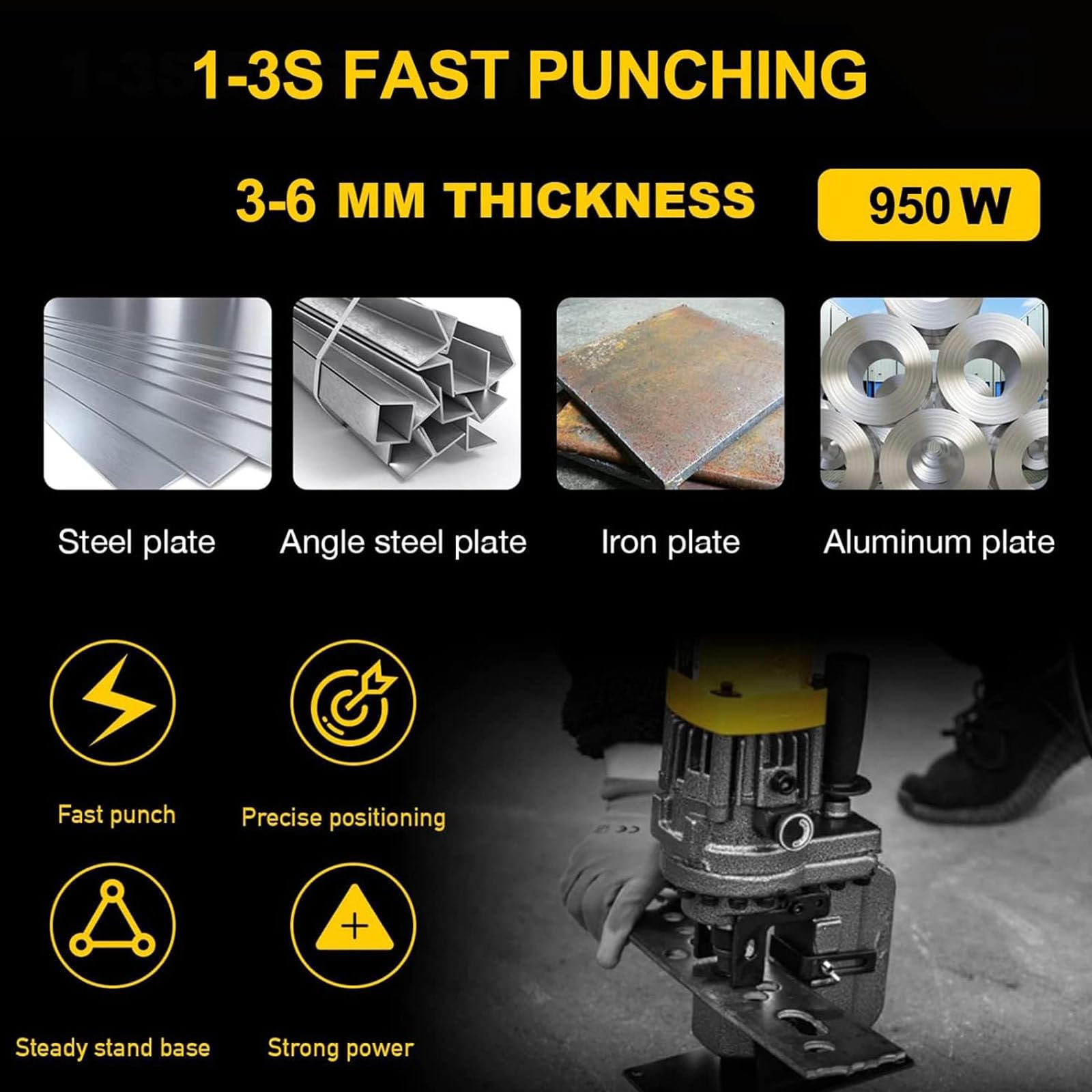950w Perforadora Hidráulica Máquina Perforadora Hidráulica Eléctrica 10t Herramienta Perforadora Agujeros Metal para Hierro Cobre Placa De Aluminio ángulo De Acero con 5 Troquele,Channelsteel