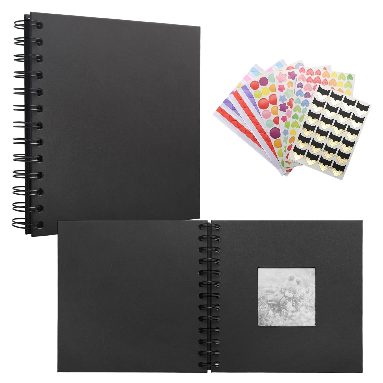 2 szt. Album DIY do Wklejania – Spirala 20 Kartek Czarny Papier Na Prezent Urodziny Rocznicę Ślub Walentynki dla Dzieci i Rodziny (17x17 cm)