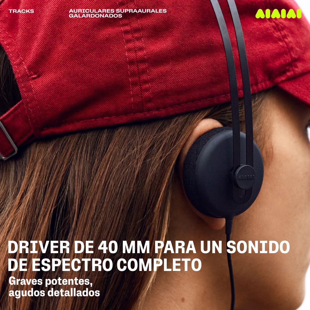 Aiaiai Tracks - Auriculares supraaurales galardonados con Conector Mini Jack de 3,5 mm, Sonido de Espectro Completo, Mando de un botón con micrófono y Diadema de Aluminio