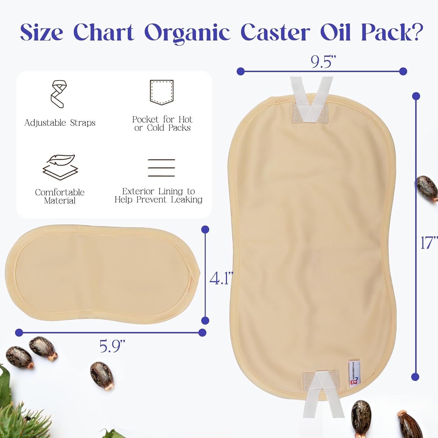 Reusable Castor Oil Pack Wrap Kit | Includes Organic Waist & Neck Wraps + 100ml Cold Pressed Organic Castor Oil | Detox Pack for Lymphatic Drainage & Hormone Balance