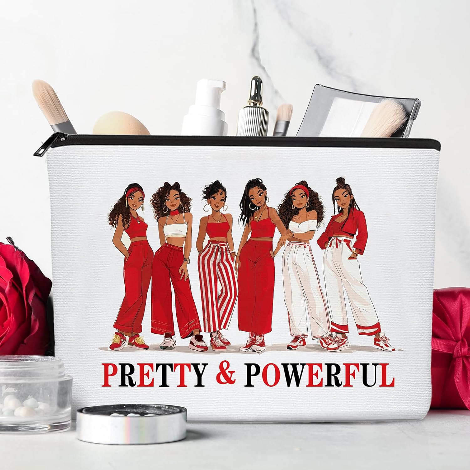 Sorority Gifts for Women - 4 Pcs Red Makeup Bag Set Aesthetic Cosmetic Bags Portable Toiletry Pouch Travel Accessories Birthday Party Gift for Girls Sister Friends Bestie - Image 4