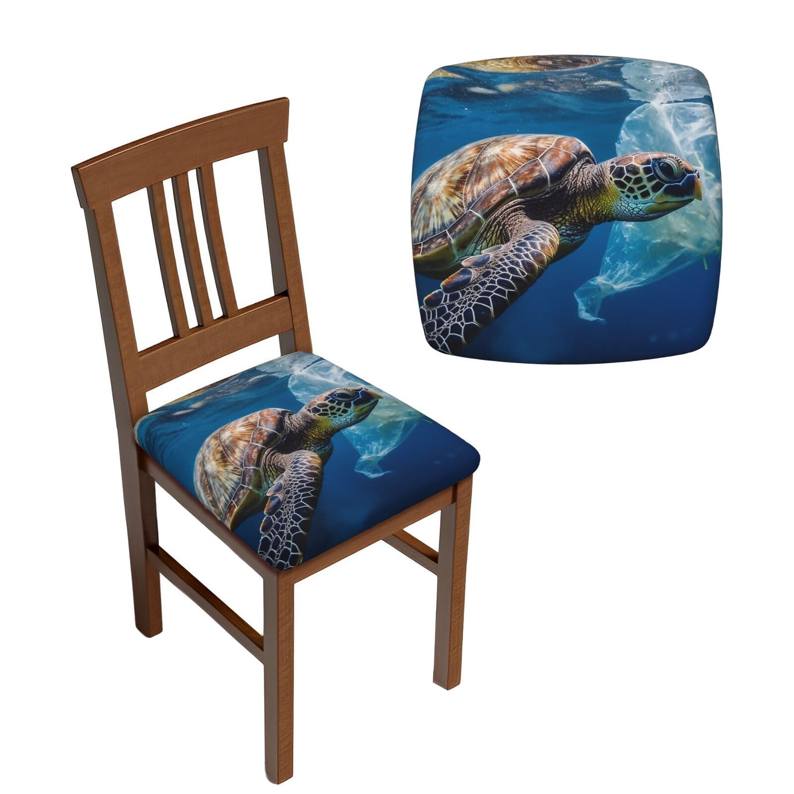 NONHAI 6PCS Dining Chair Seat Covers Set Sea Turtle and Plastic Stretch Removable Chairs Covers Washable Seat Cushion Slipcovers Protector for Dining Room Kitchen Chairs