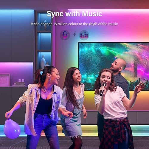 Miniatura 3 de Tira de luces LED, sincronización inteligente de música RGB de 50 pies, aplicación Bluetooth y control remoto, luces LED alimentadas por USB para