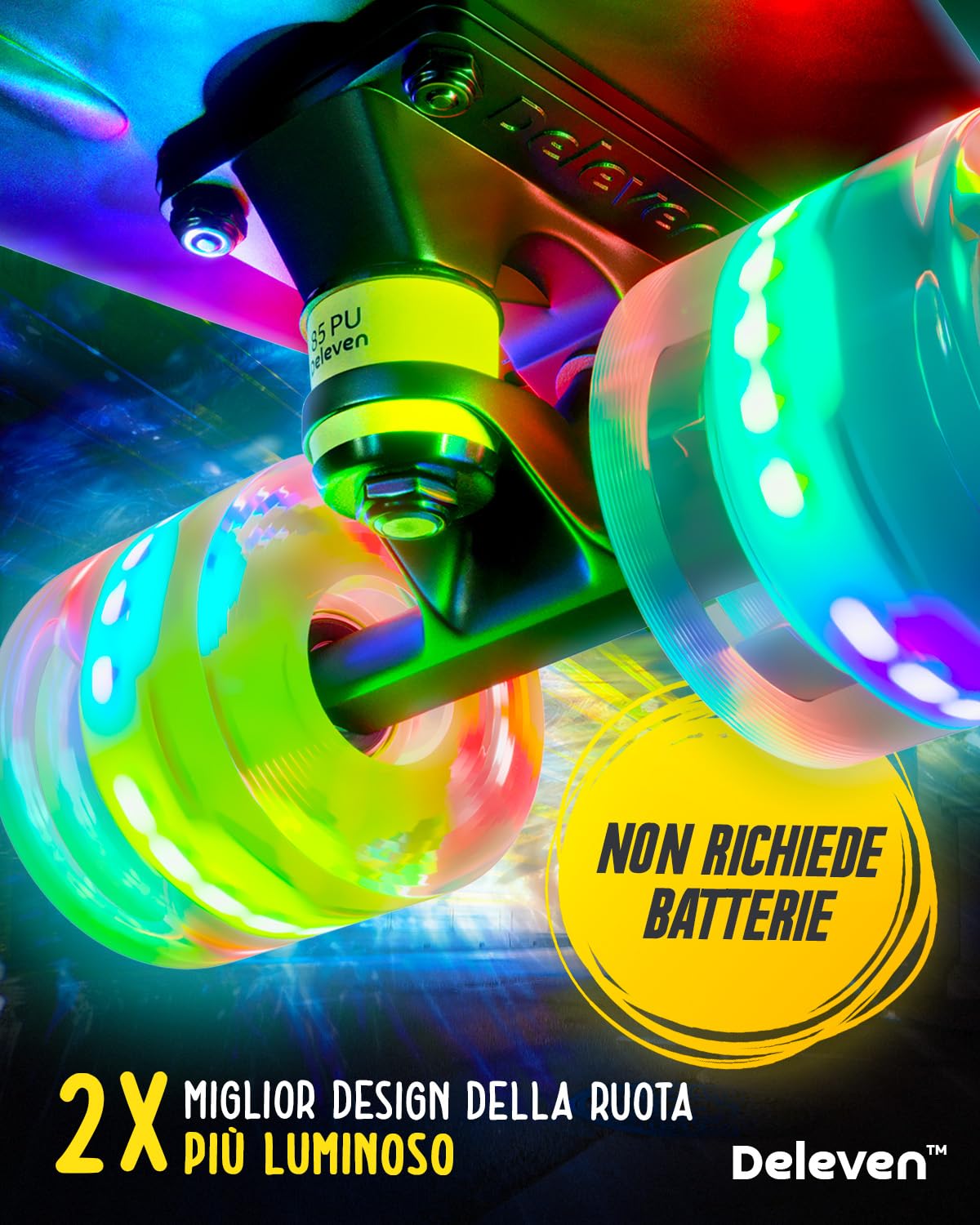 Deleven Skateboard 56cm con Ruote LED, Tool per Skate e Cuscinetti Abec 7 - Per Bambini Principianti Ragazze Ragazzi Adolescenti Adulti