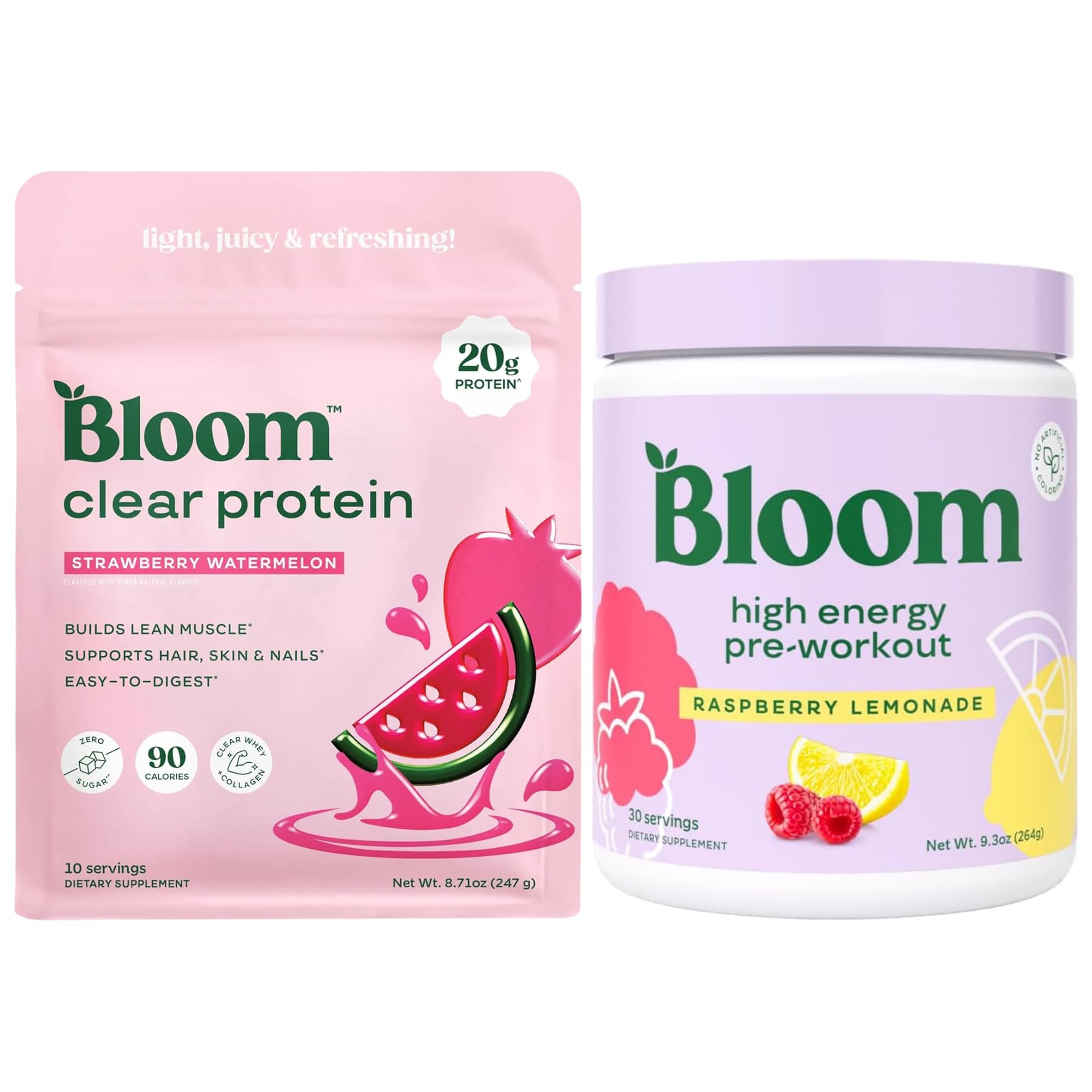 Bloom Strawberry Watermelon Clear Protein and Pre Workout Bundle