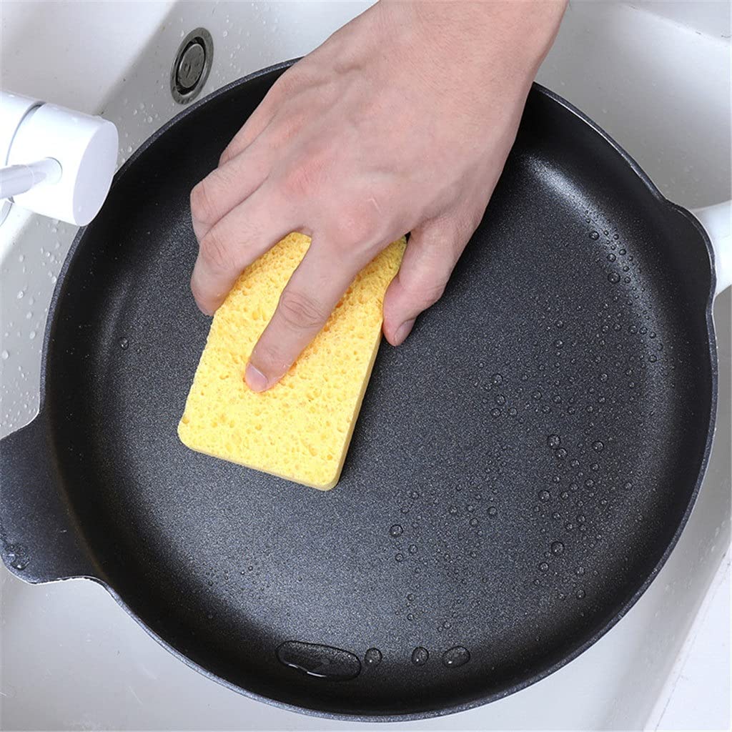 10 Uds. De paño de algodón de Pulpa de Madera Natural, Bloque de Esponja para Limpieza de lavavajillas, Cepillo, Olla, Estropajo de descontaminación de Cocina