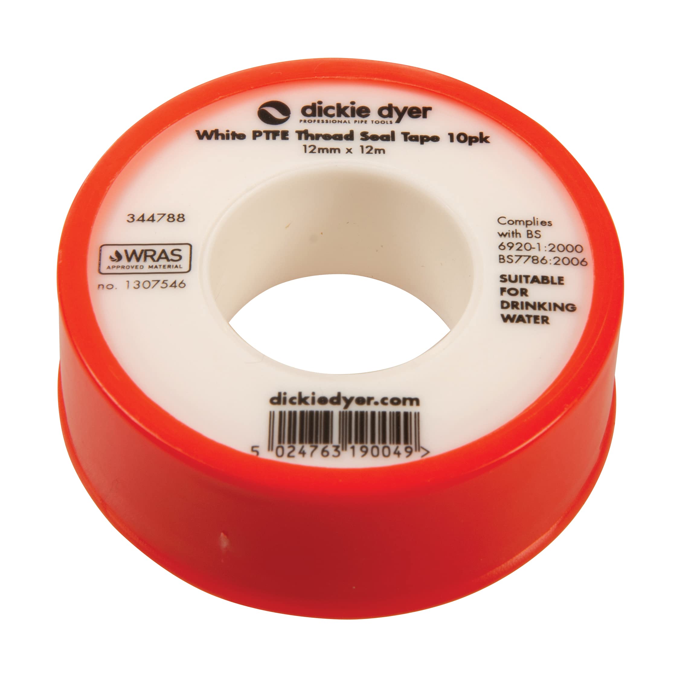 Dickie Dyer 951652 PTFE Thread Seal 12 mm x 12 m, Black/White