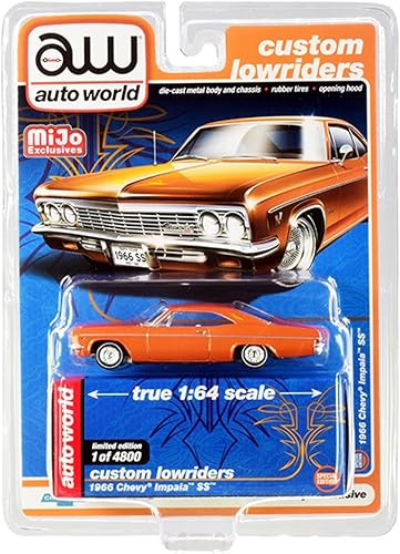 1966 Impala SS Naranja Metálico con Interior Blanco Lowriders Personalizados Edición Limitada a 4800 Piezas 164 Modelo Fundido a Presión de