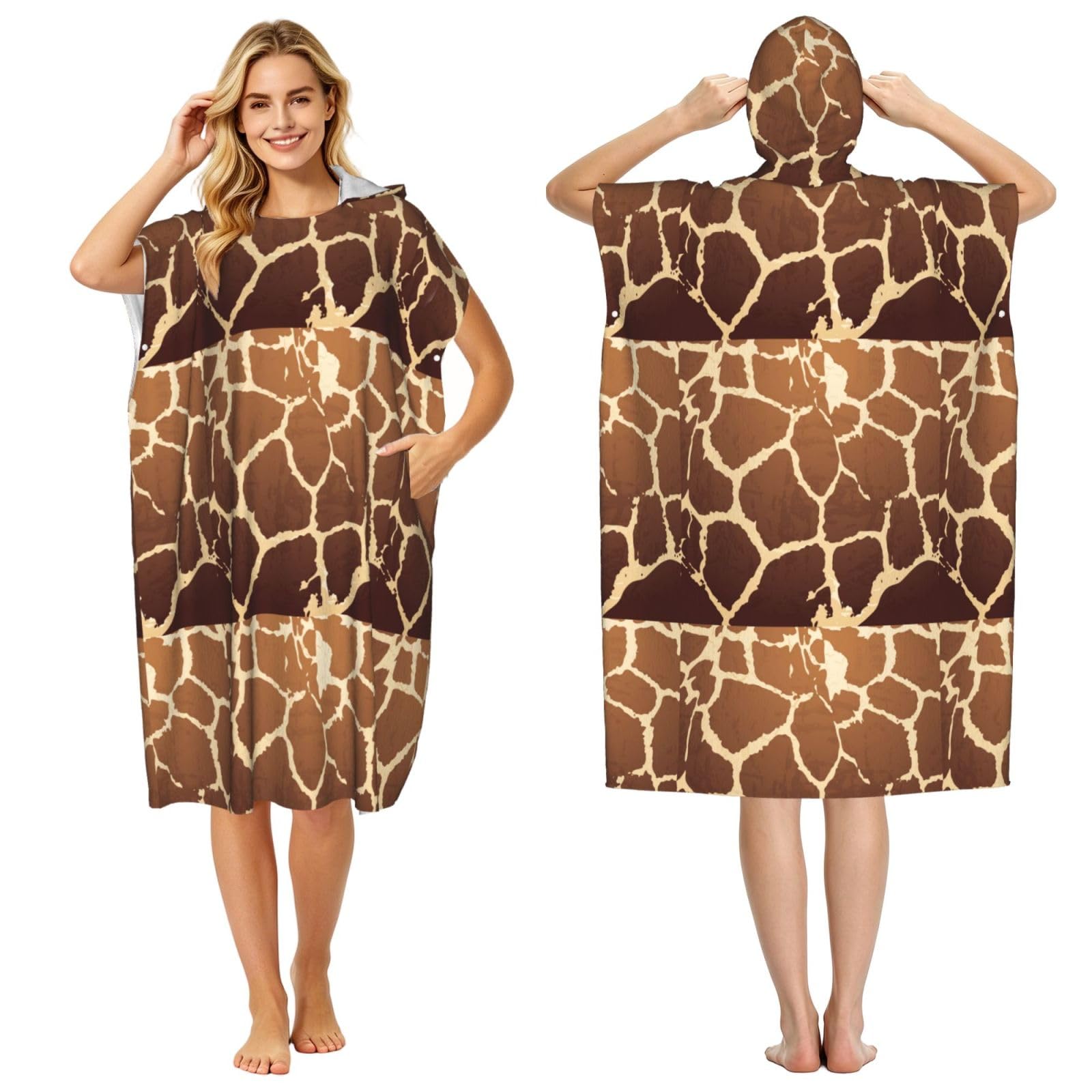 Poadnly Giraffe Print, Adult Hooded Beach Towel 90 x 110 cm,Changing Bath Robe, Surf Poncho Towel For Women Men