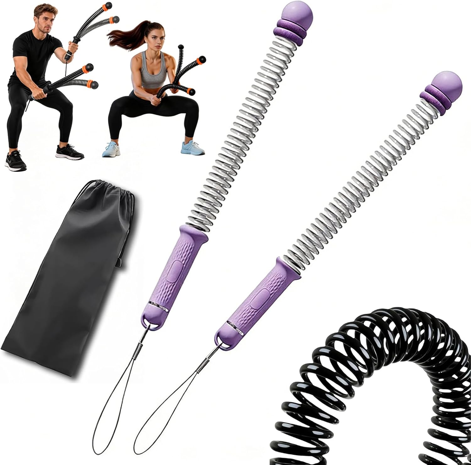 2PC Ropeless Battle Ropes,Portable Cordless Weighted Battle Ropes with Storage Bag, Heavy Duty Cordless Battle Rope for Home Gym HIIT&Cardio Full-Body Workout Tool with Non-Slip Spiral Handles Purple