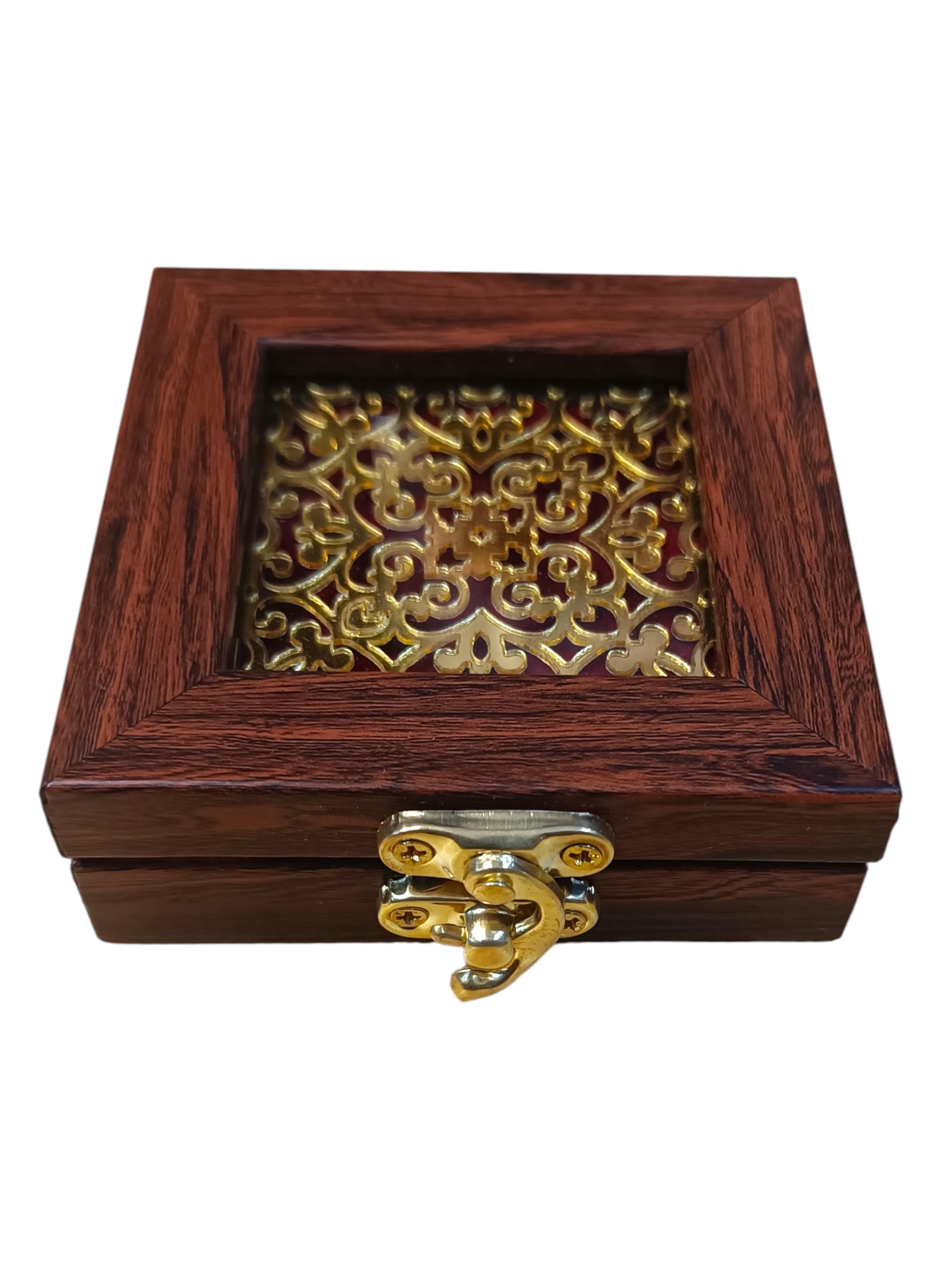 Shree Hanuman Creations Decorative Silver/Gold Coin Ginni Box Holder, Wooden Frame with Golden Mesh Design, Return Gift Packing, Without Coin, Pack of 1-image-9