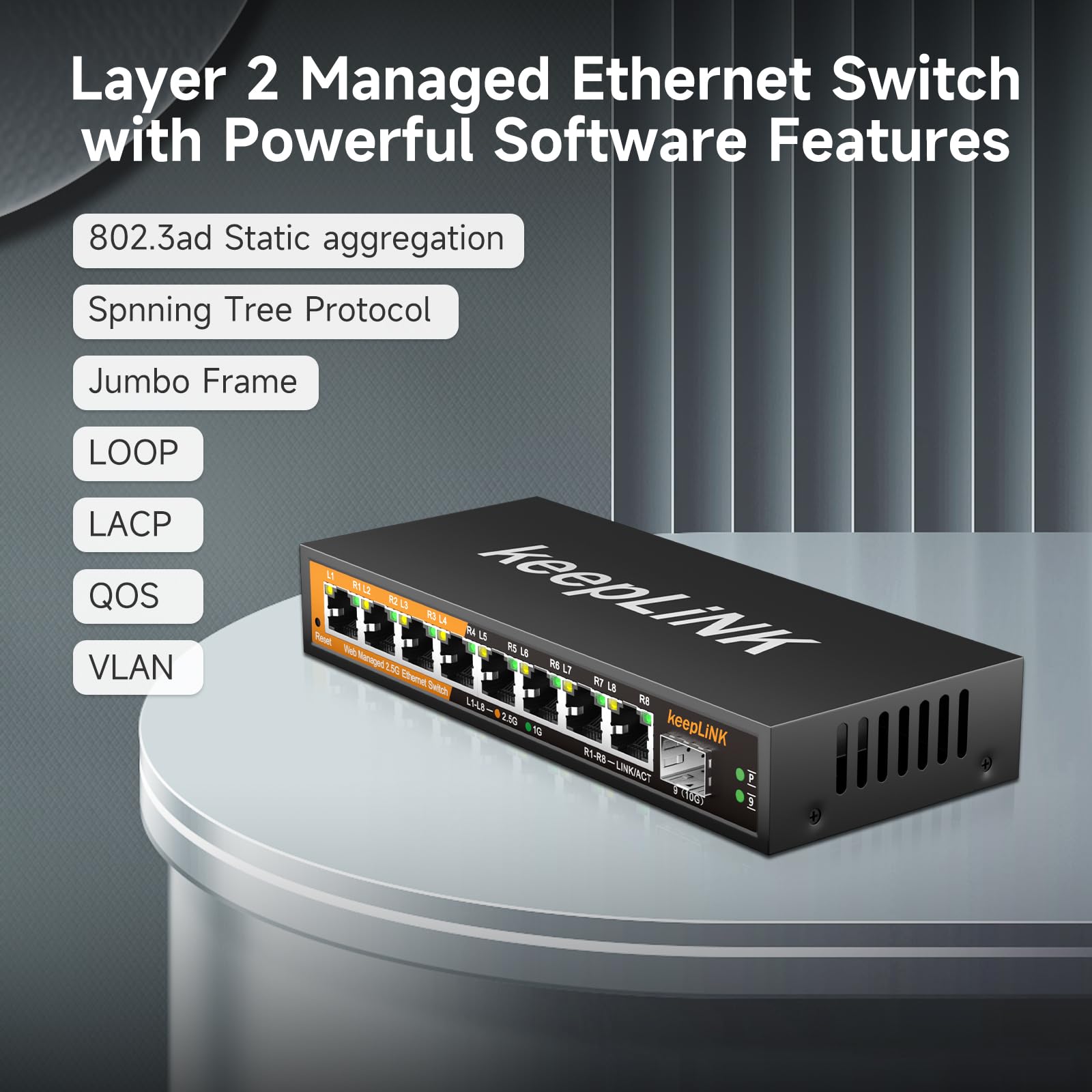 8 portów Przełącznik 2,5 G Web Smart Managed, 8 x 2,5G Base-T i 1 x gniazdo SFP 10G, obsługa agregacji statycznej 802.3ad, QOS/VLAN/IGMP, metalowa obudowa sieciowy przełącznik Ethernet