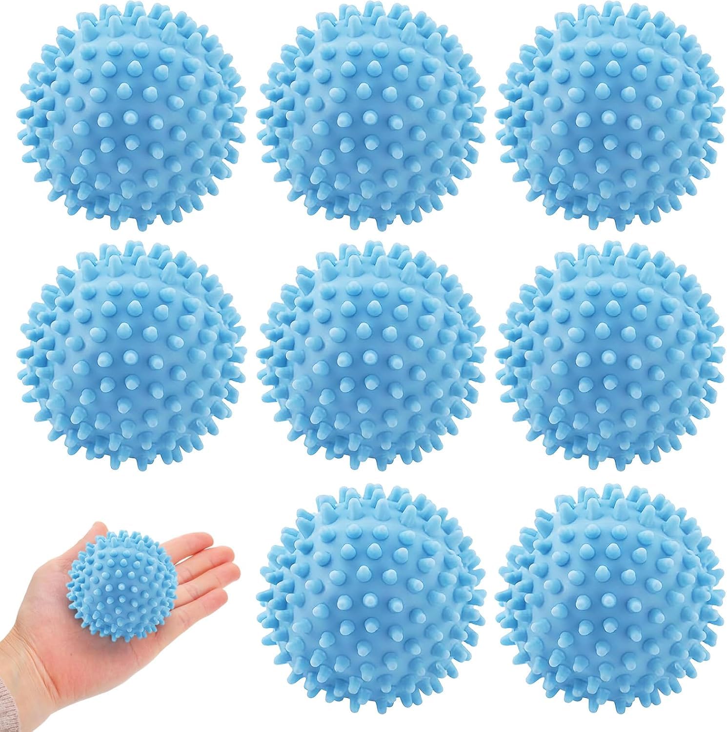 wangshan 8 Pcs Tumble Dryer Balls | Reusable Energy Saving Silicone Laundry Balls for Faster Drying and Reducing Creases, Prevent Clothing from Getting Tangled（Blue Dryer Balls）