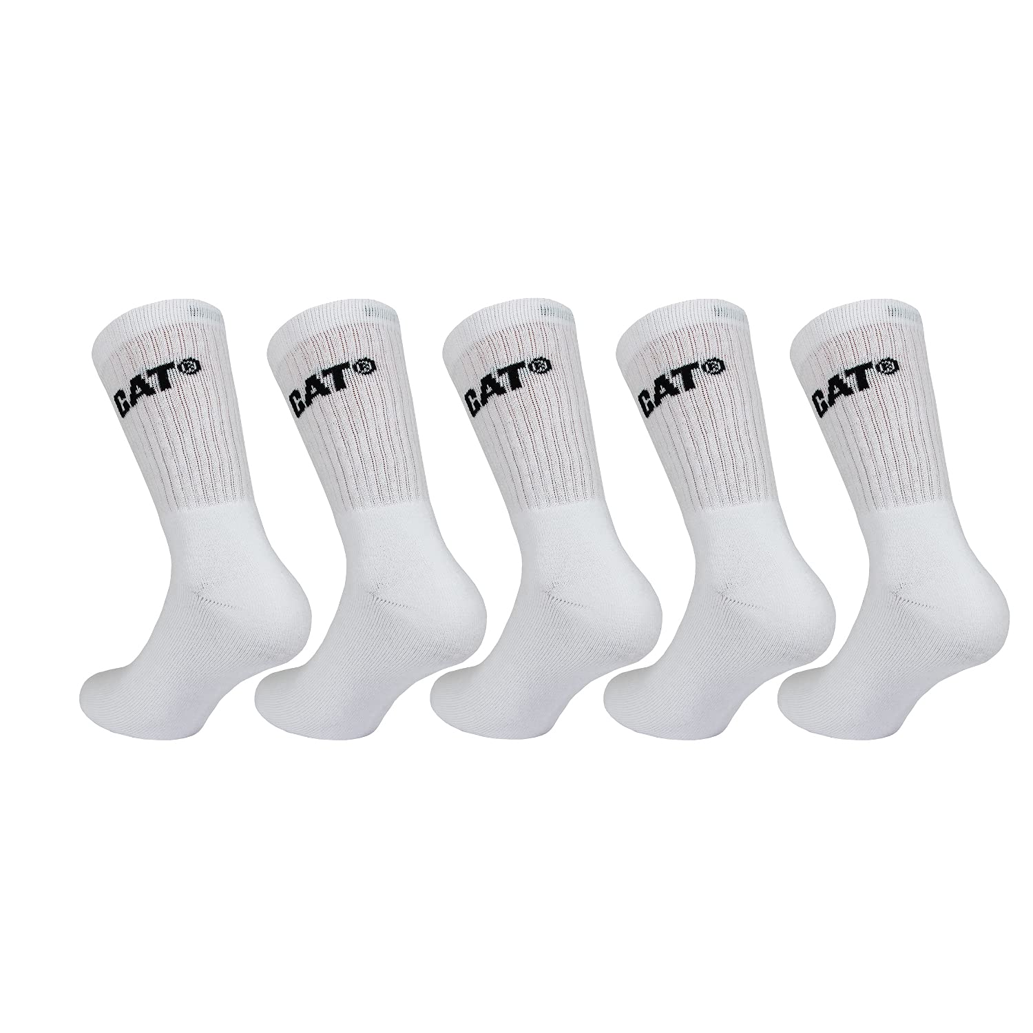 Cat Men's White Caterpillar Performance Socks 5 Pairs Of Socks, Excellent Quality Cotton Yarn, Terry Insole And Instep, Reinforced Toe And Heel (, 6-9)