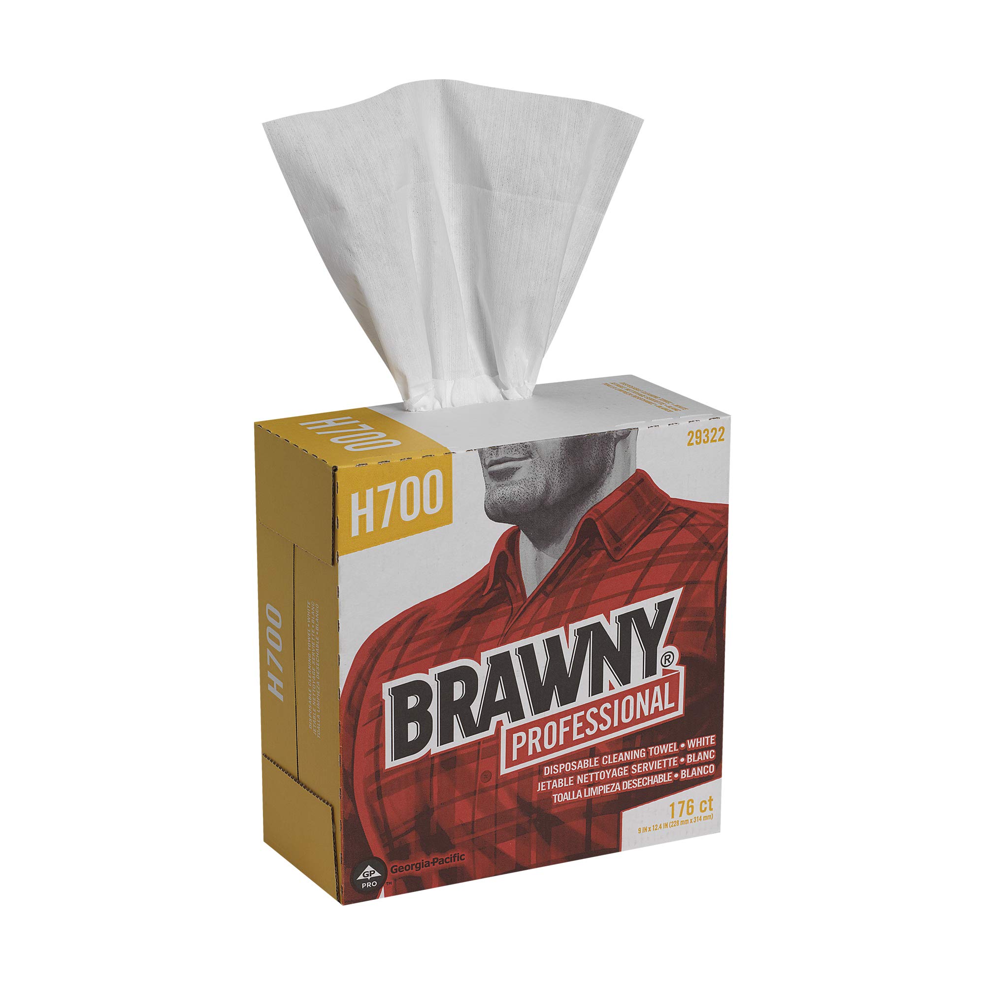 Georgia-Pacific Brawny Professional Heavyweight Disposable Shop Towels by GP PRO, White, 29322, 176 Towels Per Box, 10 Boxes Per Case (1760 Total)