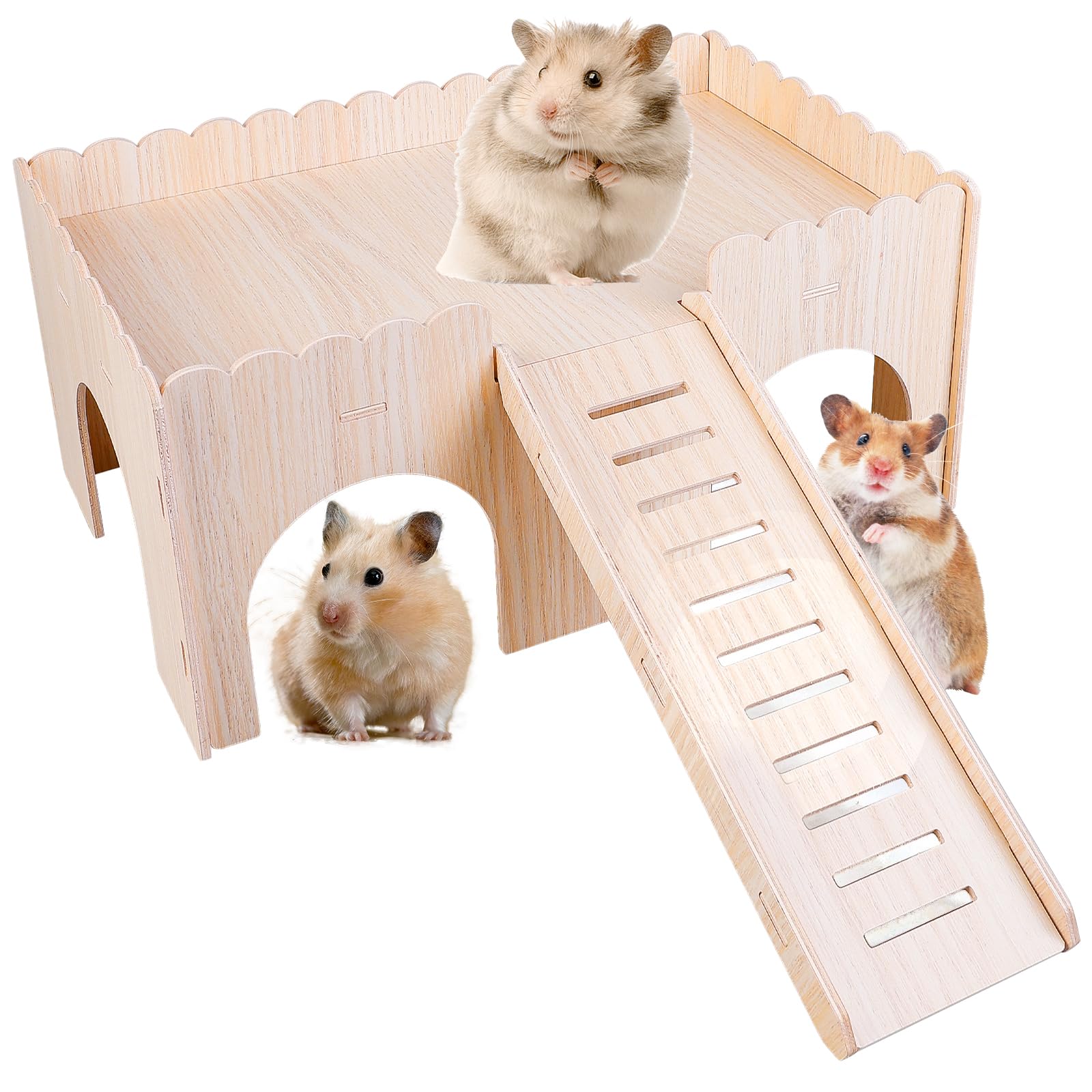 Meerschweinchen Haus 38x23.7x35.5cm - Holzhaus Mit Dach & 3 Höhlen Für Kleintiere