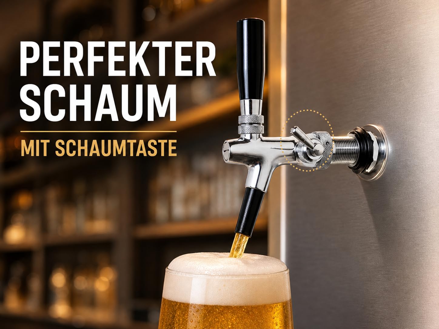 Zapfhahn, Kompensatorhahn, Bierzapfhahn, Schankhahn - verchromt, Gewindelänge:35 mm
