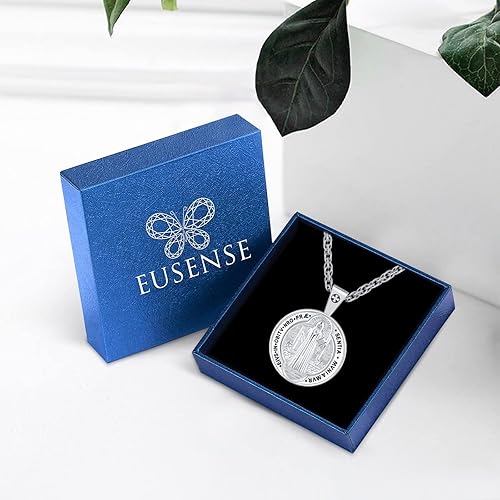 Miniatura 7 de Eusense - Collar con colgante de plata de ley 925 de San Miguel San Cristóbal y San Benedicto para hombres y mujeres cruz de Jesús medalla milagrosa