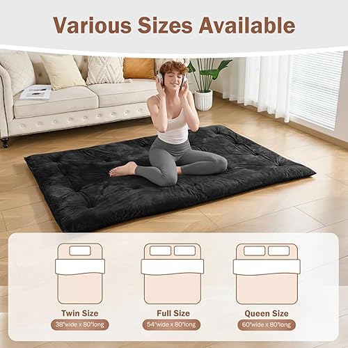 Miniatura 7 de Colchón de futón japonés tamaño matrimonial de 54 x 80 pulgadas, 2.5 pulgadas de grosor, plegable, almohadilla para dormir, relleno de espuma 25D