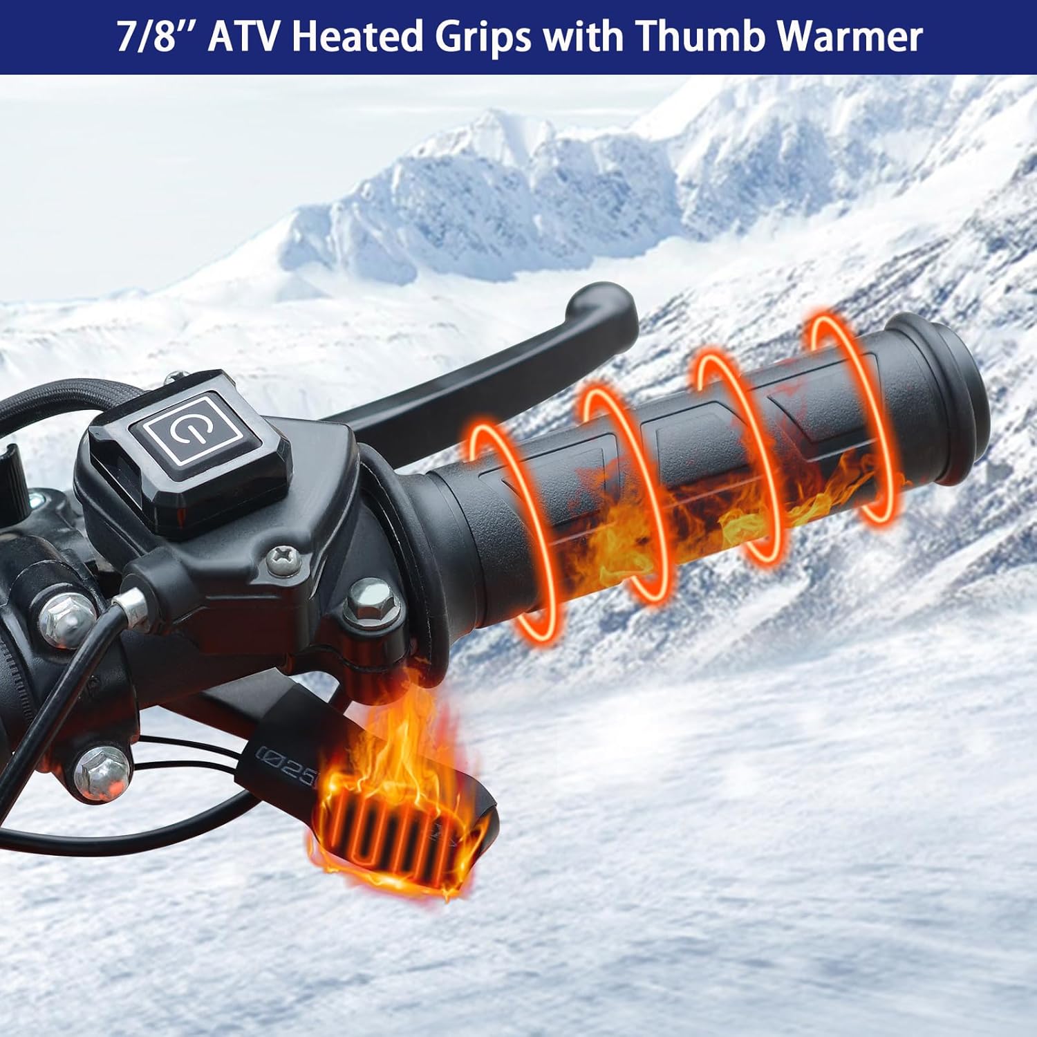 ATV Heated Grips with Thumb Warmer, 7/8" 12V Handlebar Heater, 3 Heat Settings Electric Heating Hand Warmers