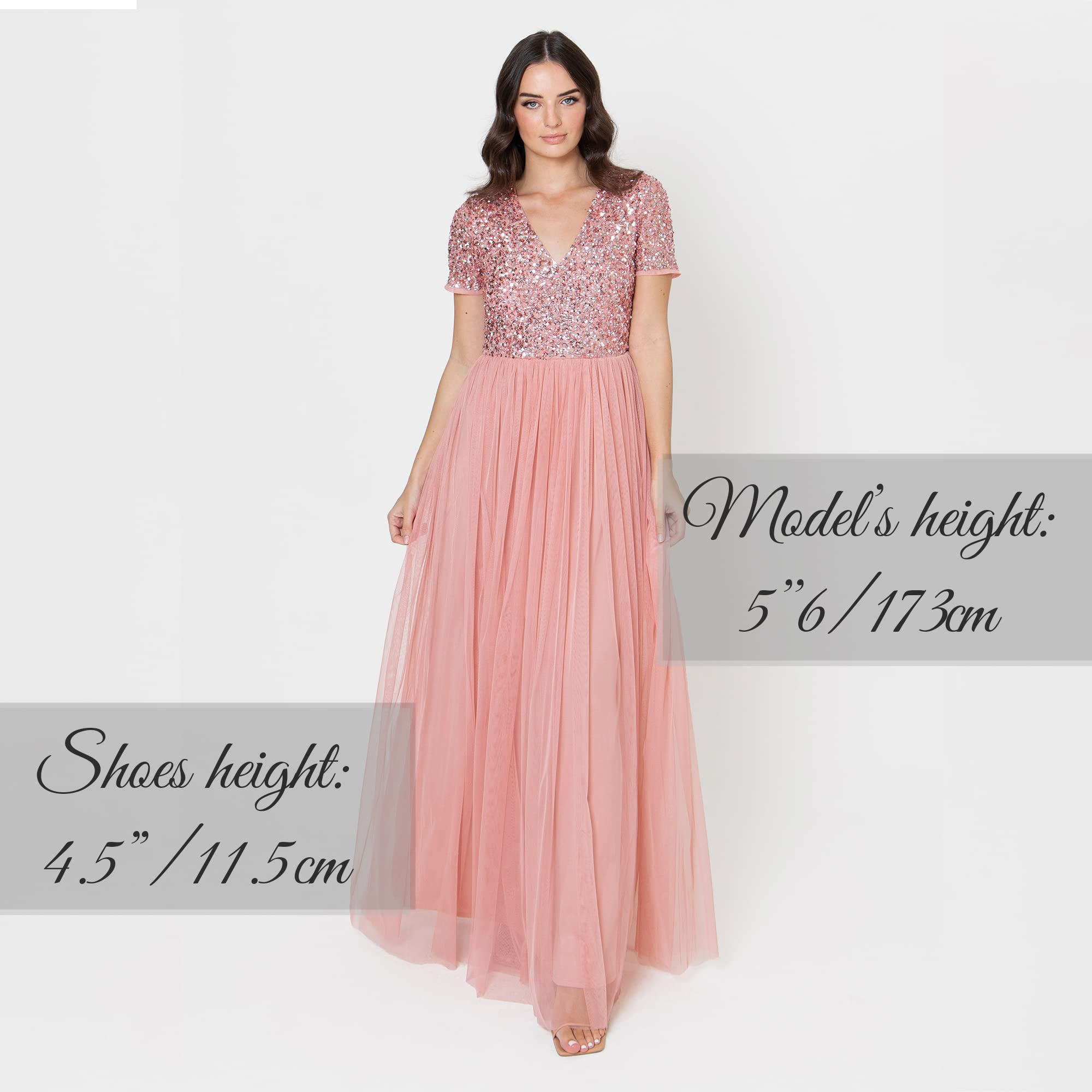 Maya Deluxe Abendkleid mit Pailletten Cocktailkleid Damen mit V-Ausschnitt Tüllkleid Blüte Größe 38 – Bild 3