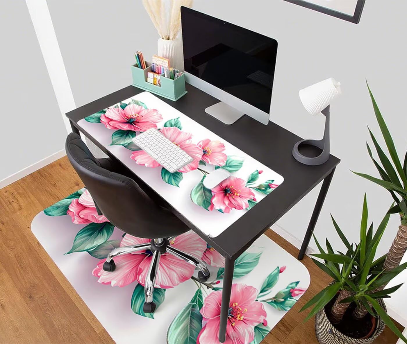 Podkładka pod mysz XXL 1200 x 600 mm duża podkładka pod mysz dla graczy różowa pod ręką biurko szyte krawędzie wodoodporna antypoślizgowa do komputera, laptopa poprawia precyzję i szybkość, kwiat S