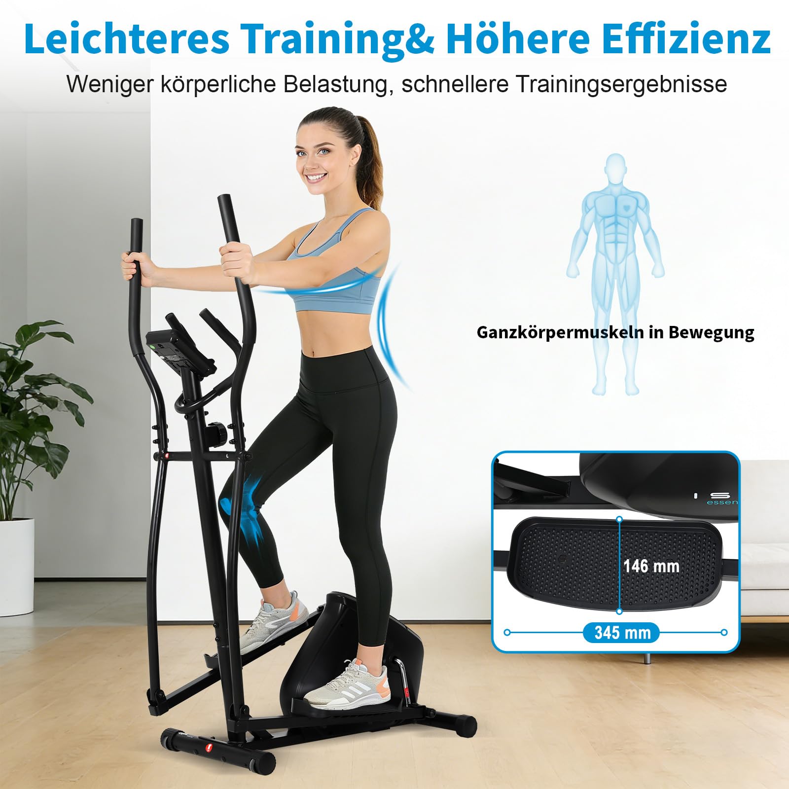 ISE Crosstrainer mit 28 cm Schrittlänge Crosstrainers für Zuhause, Ultraleiser Ellipsentrainer mit 8-stufiger Widerstand Magnetisch Ellipsentrainer,Crosstrainer klappbar mit LCD Monitor, Pulssensoren