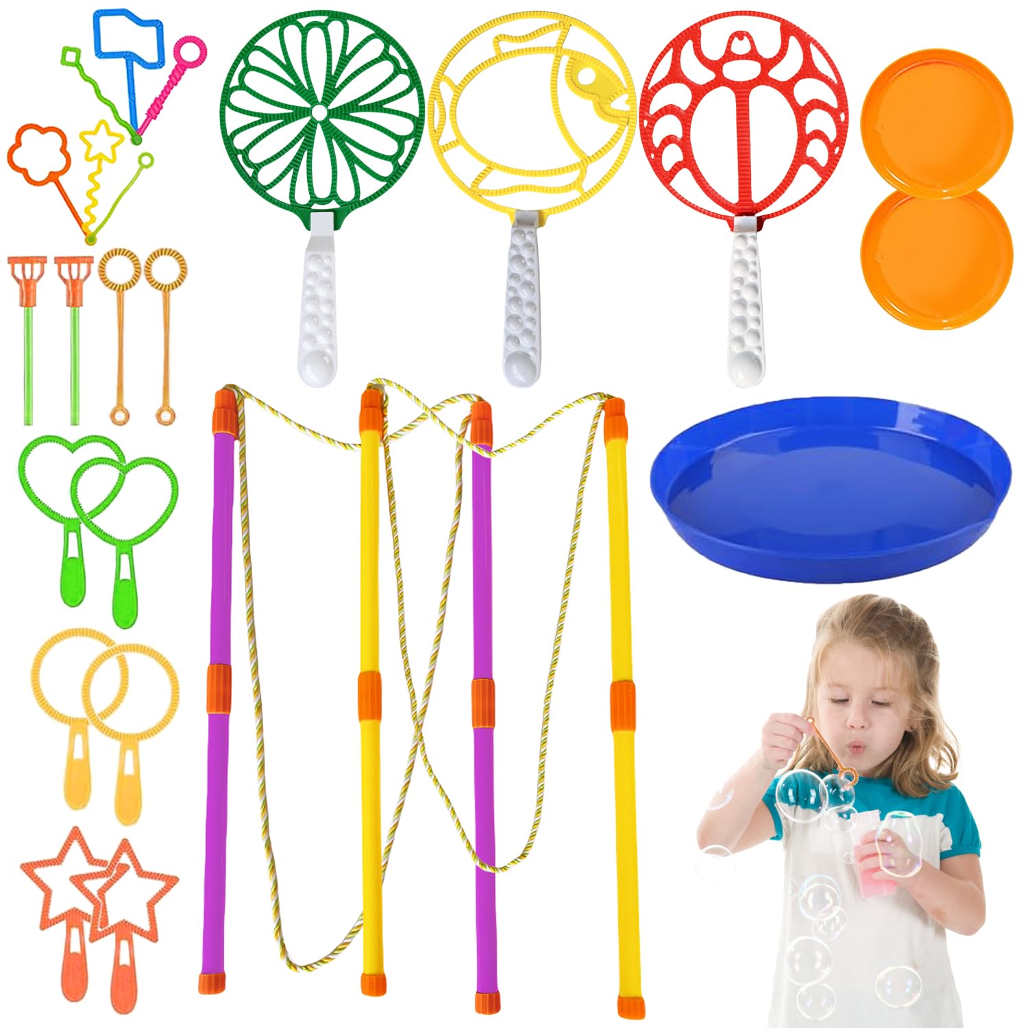 GEPROSMA Kit Bolle Di Sapone Giganti - 6 Pezzi Con Bacchette Regolabili Per Bambini, Giochi Da Giardino