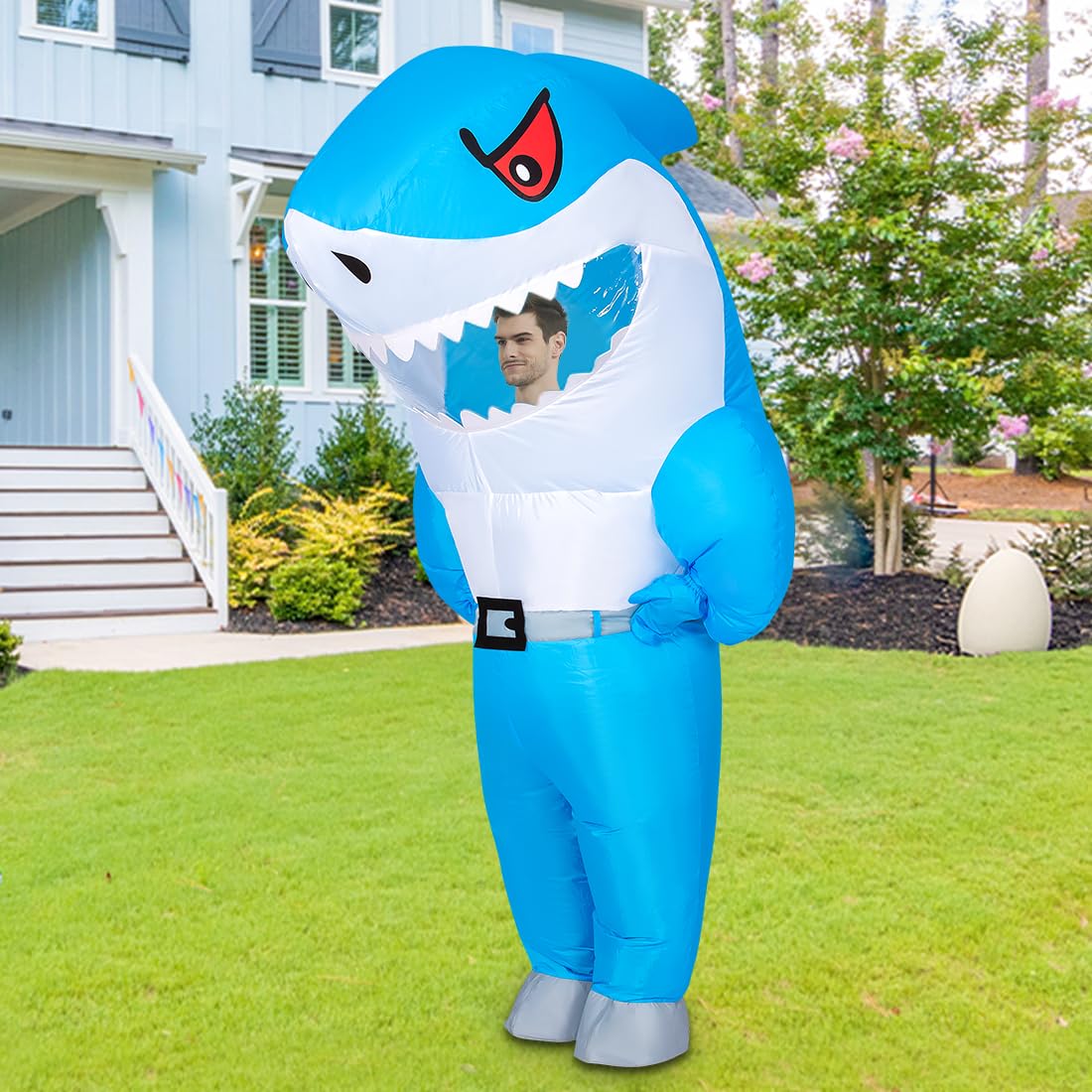 COMIN Inflatable Shark Costume for Adults Blue Blow Up Halloween Costume Funny for Halloween Party
