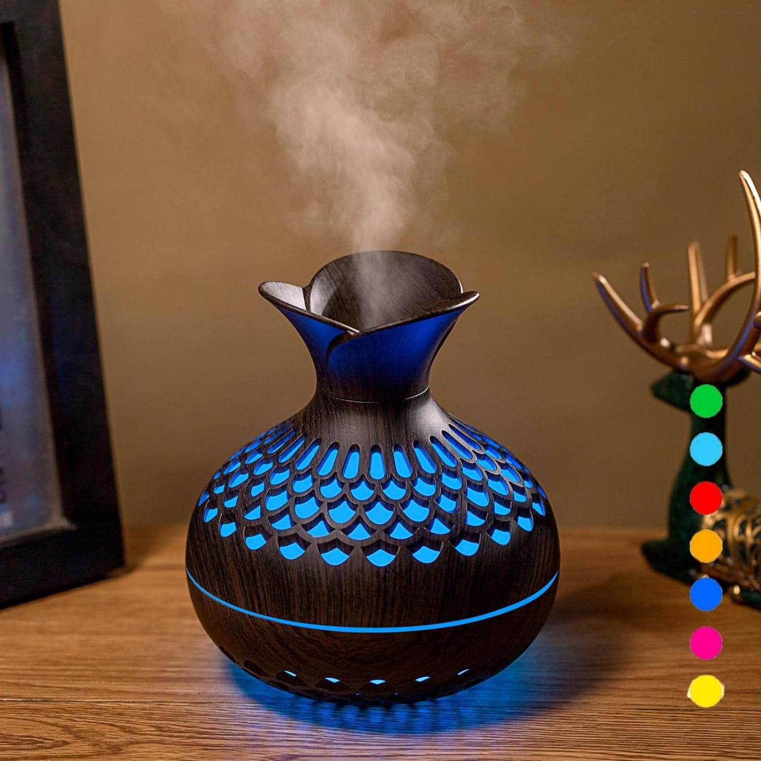 colorful mini diffuser flower shape diffuser light usb personal desktop cool humidifier 7 colors, auto shut-off, 2 mist modes for home car, office room, bedroom 300ml (flower shape brown)
