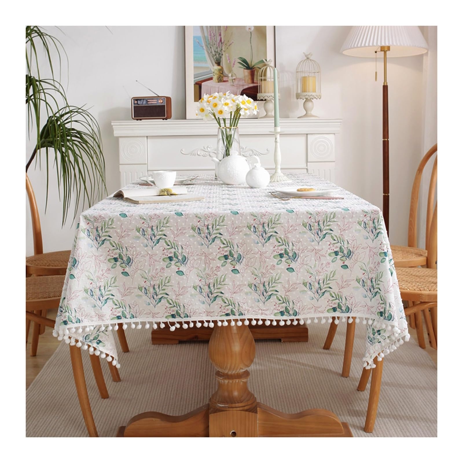 Nappe en coton jacquard vert haut de gamme fleurs 120x160cm
