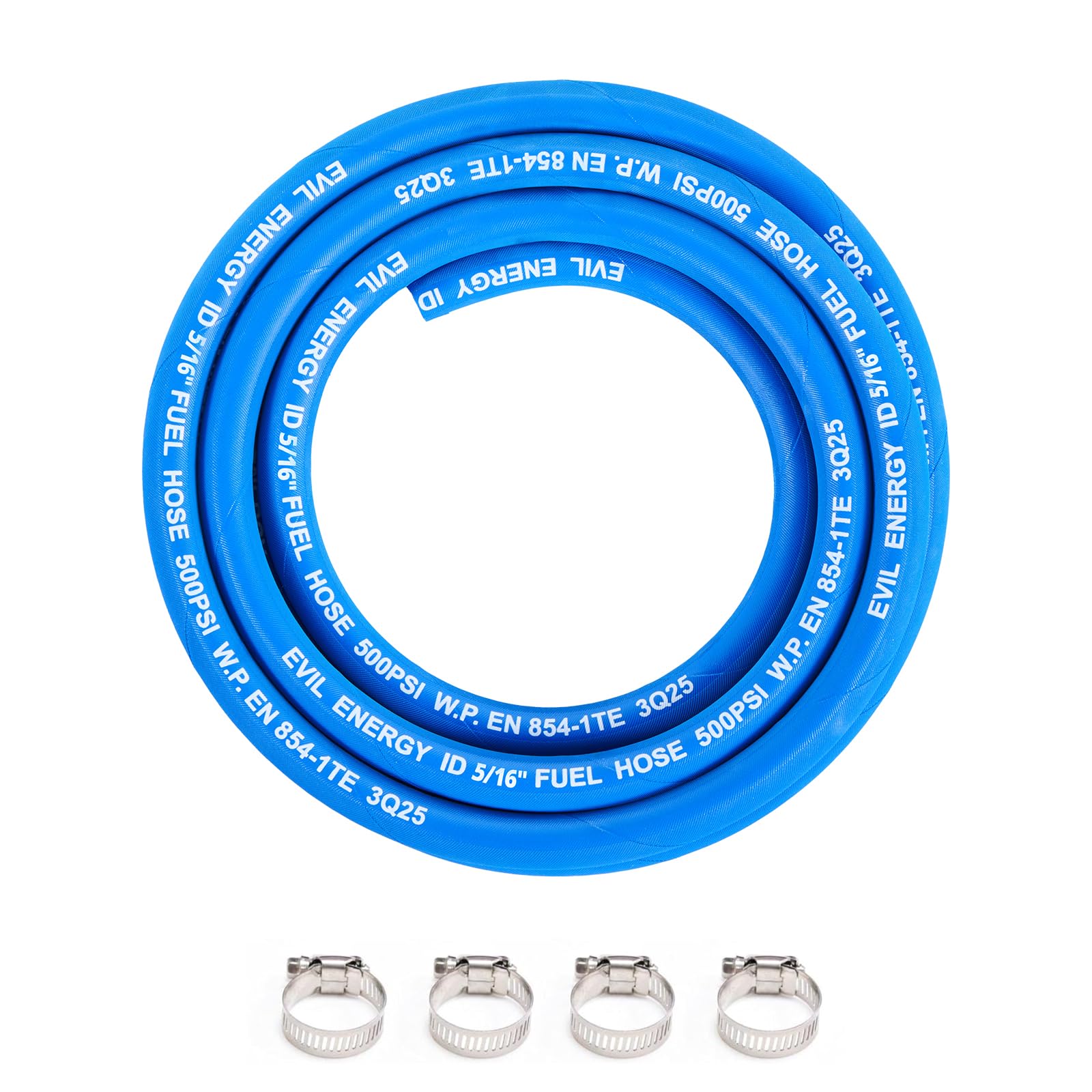 EVIL ENERGY 5/16" High Pressure Fuel Line Hose 10FT 500PSI E85 for Fuel Systems Engines NBR Rubber EN854-1TE Blue